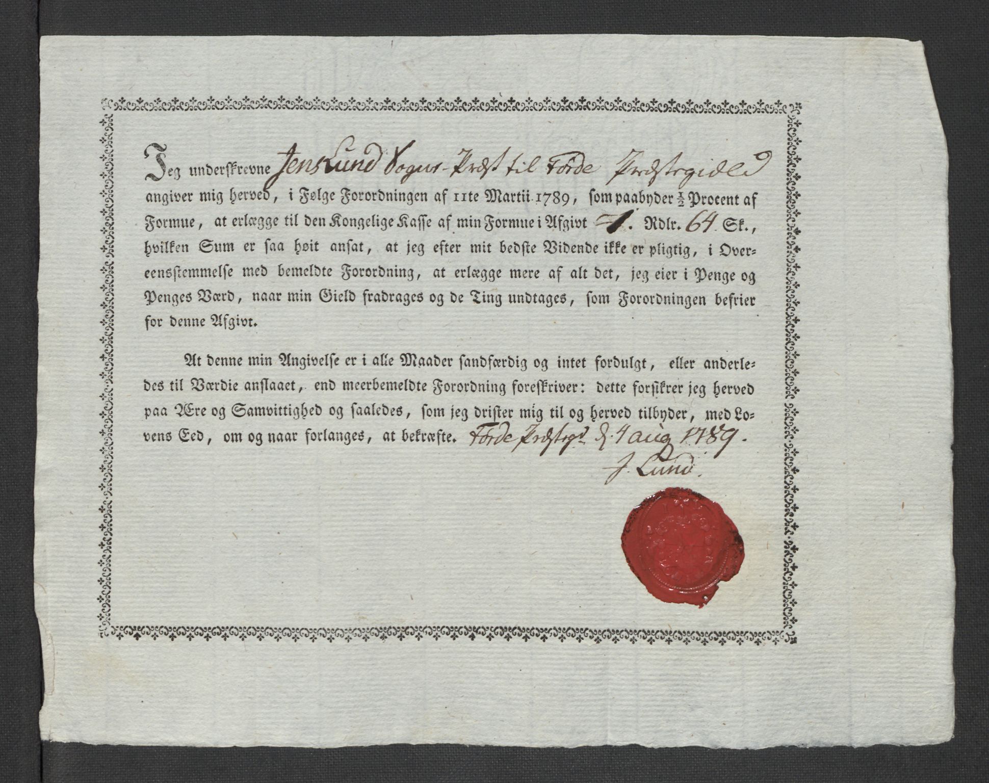 Rentekammeret inntil 1814, Reviderte regnskaper, Mindre regnskaper, AV/RA-EA-4068/Rf/Rfe/L0048: Sunnfjord og Nordfjord fogderier, 1789, s. 36