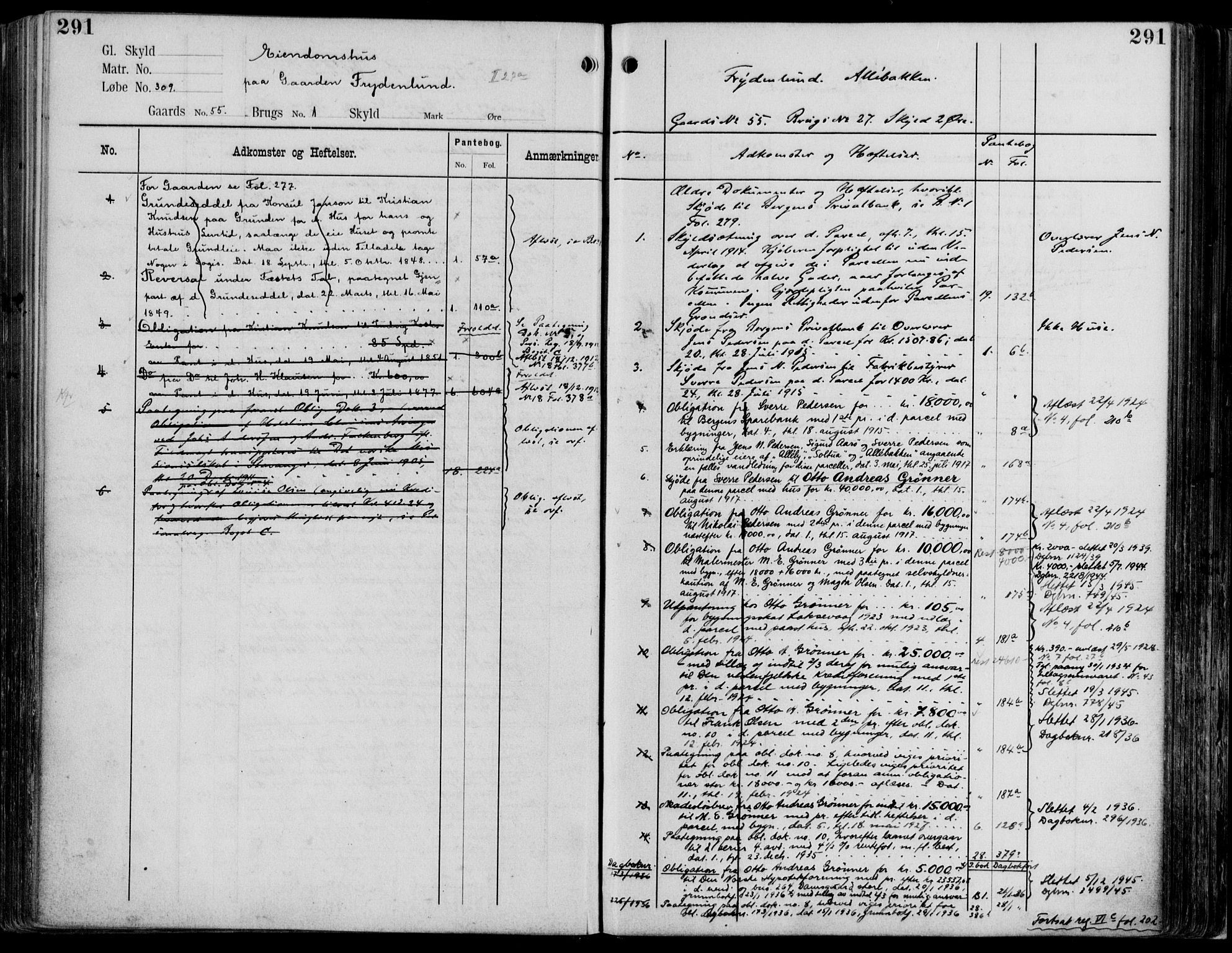 Midhordland sorenskriveri, AV/SAB-A-3001/1/G/Ga/Gab/L0114: Panteregister nr. II.A.b.114, s. 291