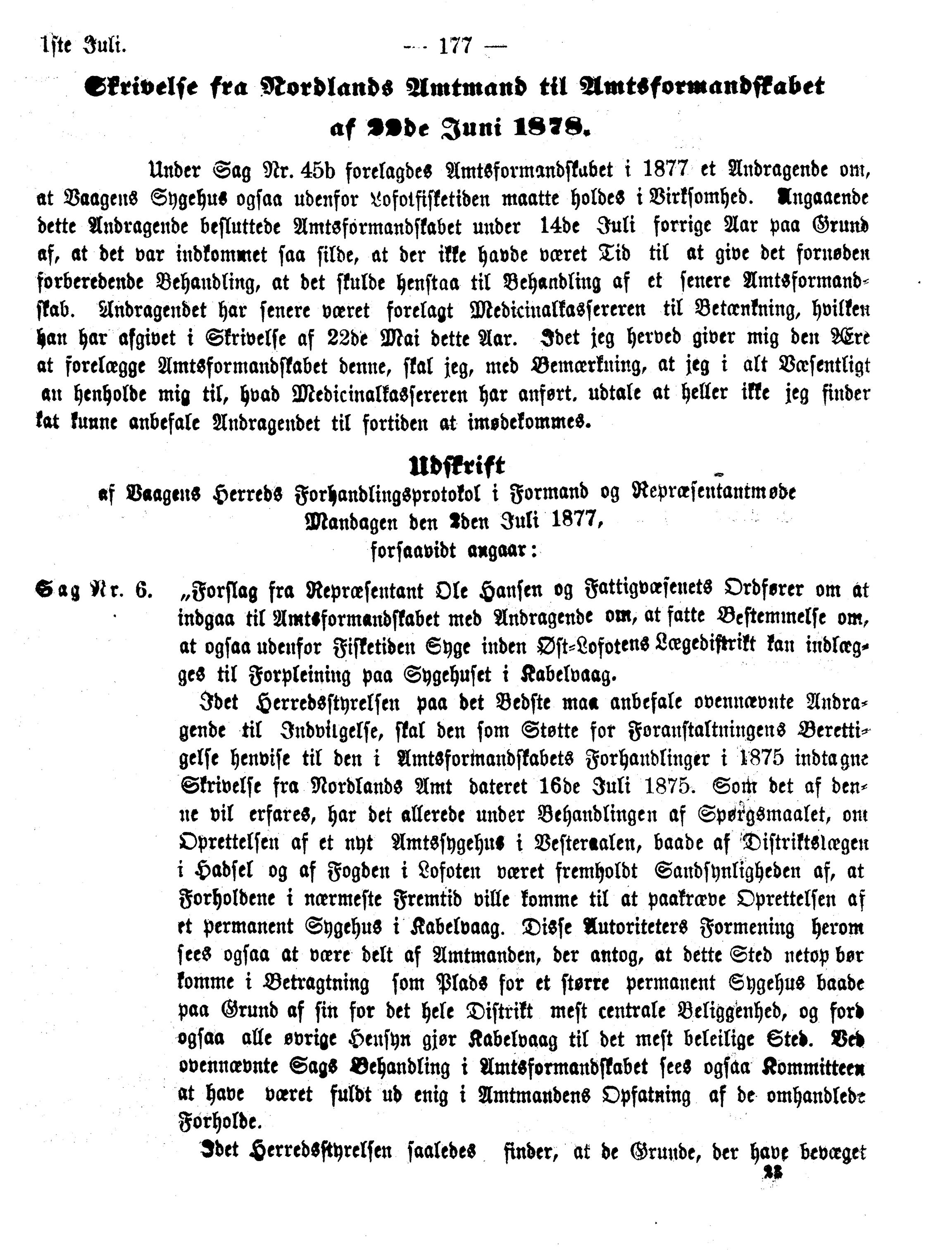 Nordland Fylkeskommune. Fylkestinget, AIN/NFK-17/176/A/Ac/L0010: Fylkestingsforhandlinger 1874-1880, 1874-1880