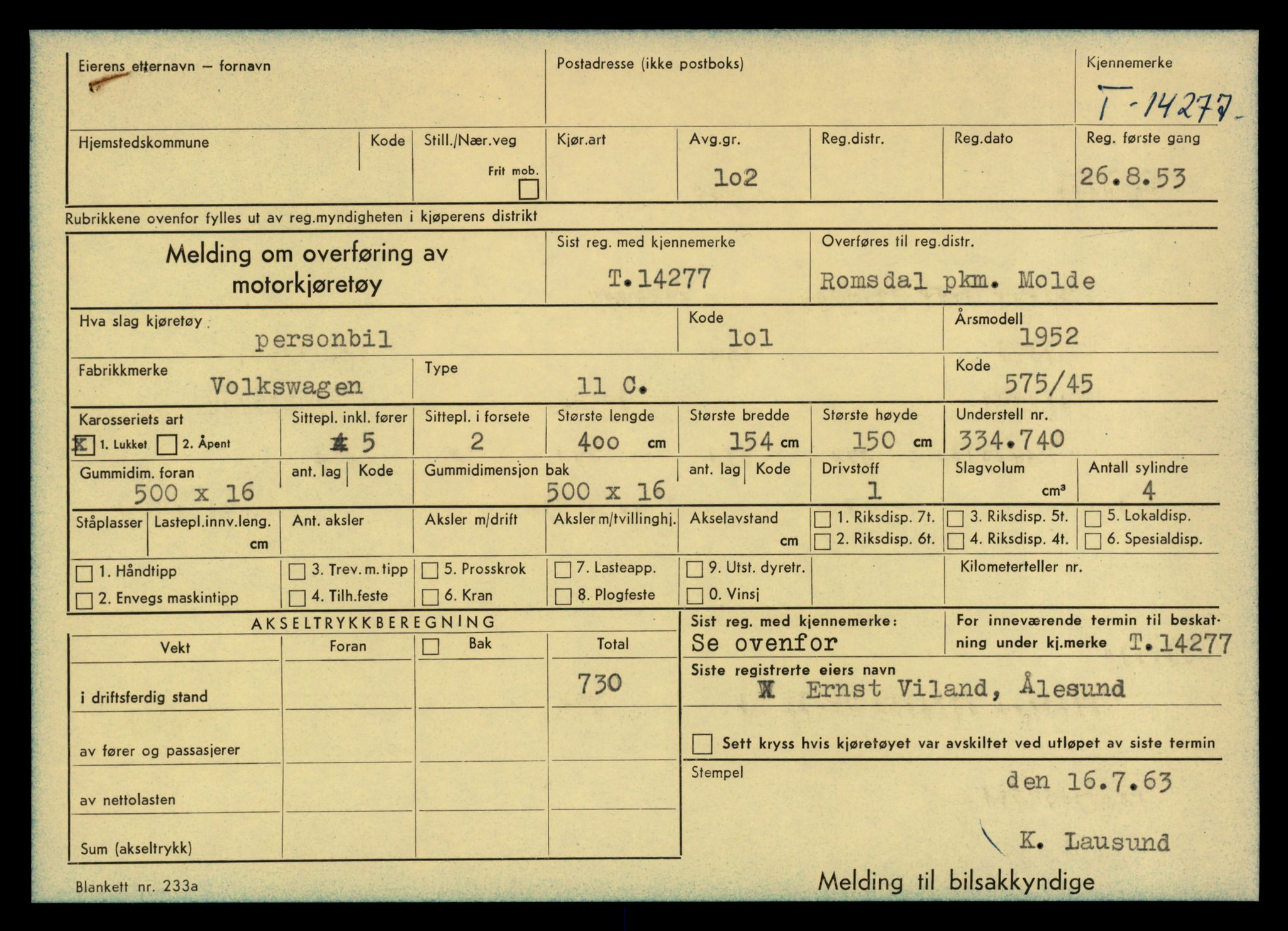 Møre og Romsdal vegkontor - Ålesund trafikkstasjon, AV/SAT-A-4099/F/Fe/L0044: Registreringskort for kjøretøy T 14205 - T 14319, 1927-1998, s. 2119