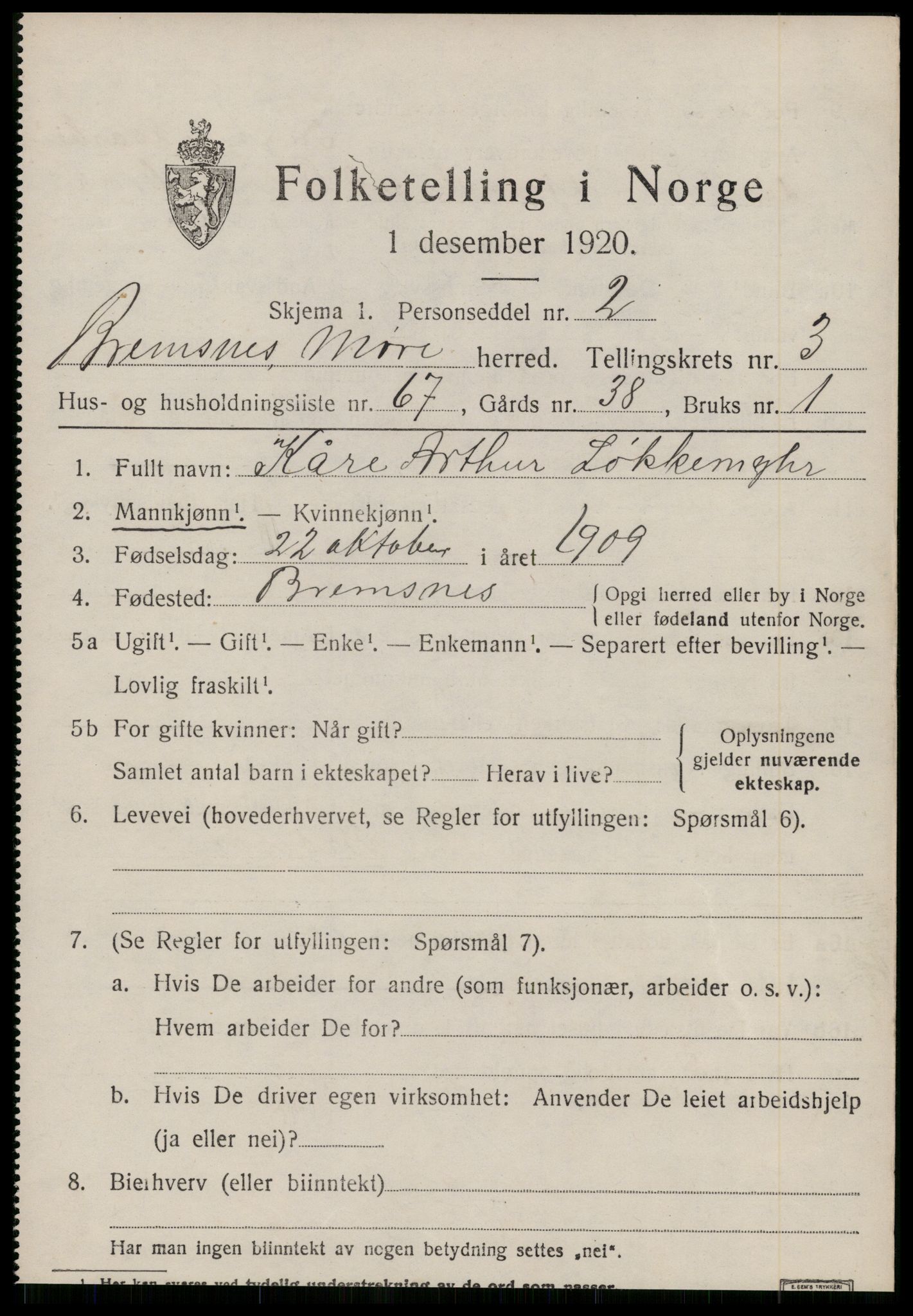 SAT, Folketelling 1920 for 1554 Bremsnes herred, 1920, s. 4201
