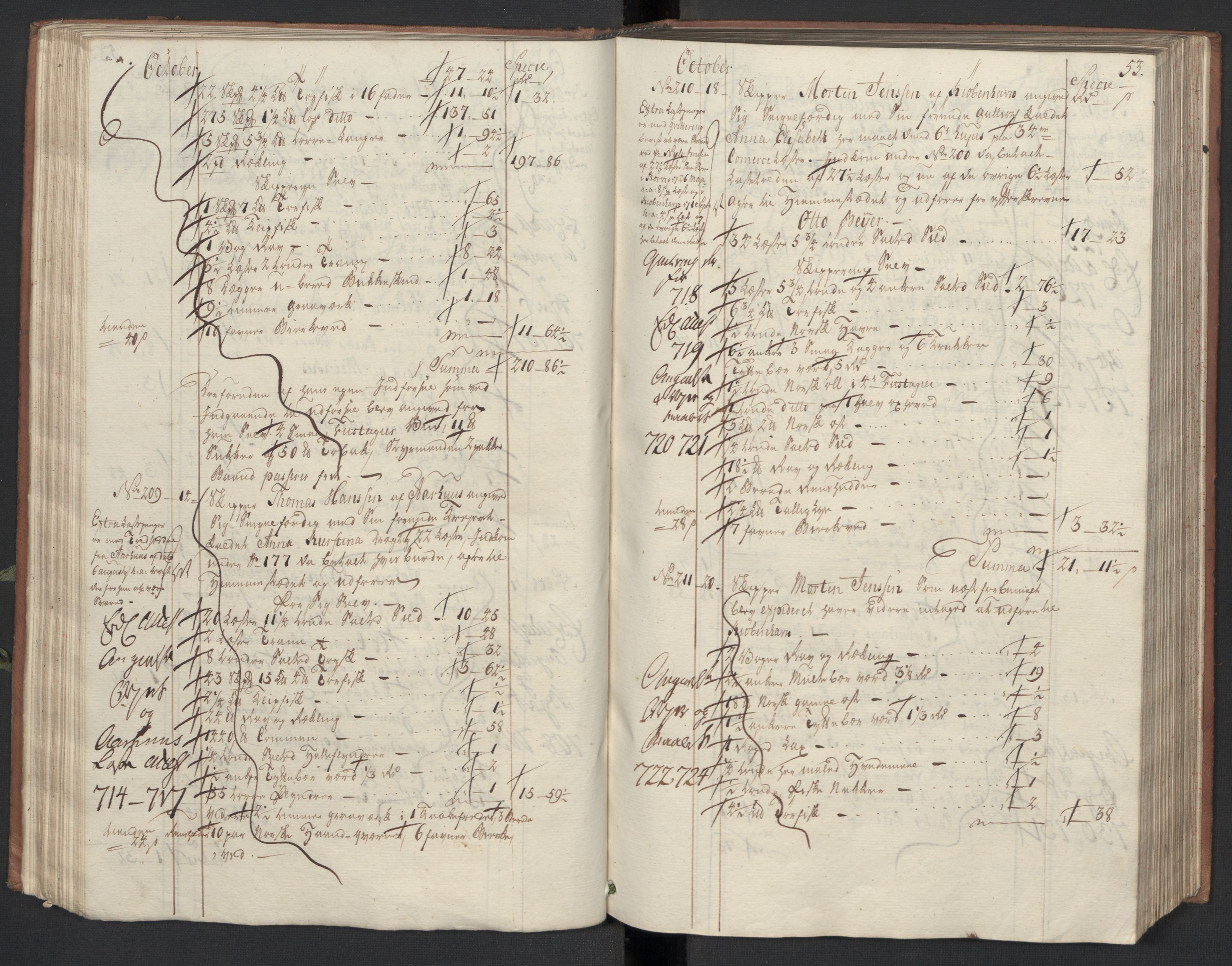 Generaltollkammeret, tollregnskaper, AV/RA-EA-5490/R33/L0048/0001: Tollregnskaper Trondheim A / Utgående hovedtollbok, 1756, s. 52b-53a