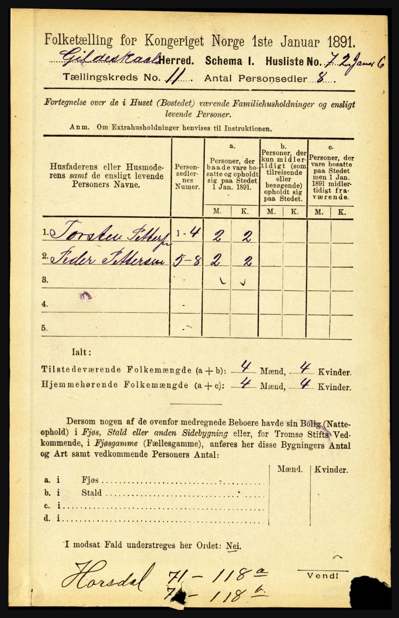 RA, Folketelling 1891 for 1838 Gildeskål herred, 1891, s. 3198