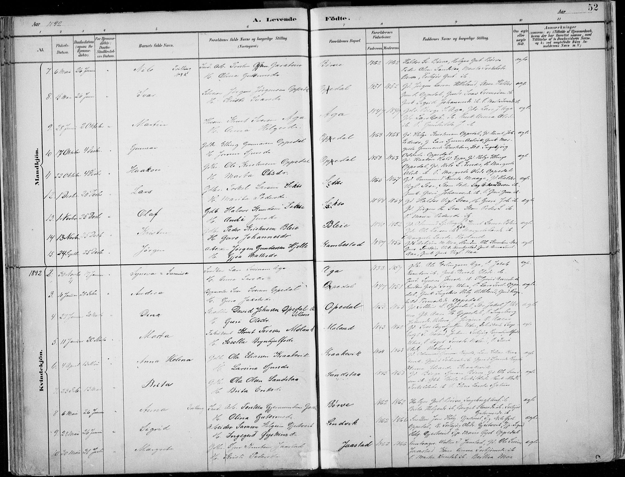 Ullensvang sokneprestembete, AV/SAB-A-78701/H/Haa: Ministerialbok nr. B  1, 1882-1918, s. 52