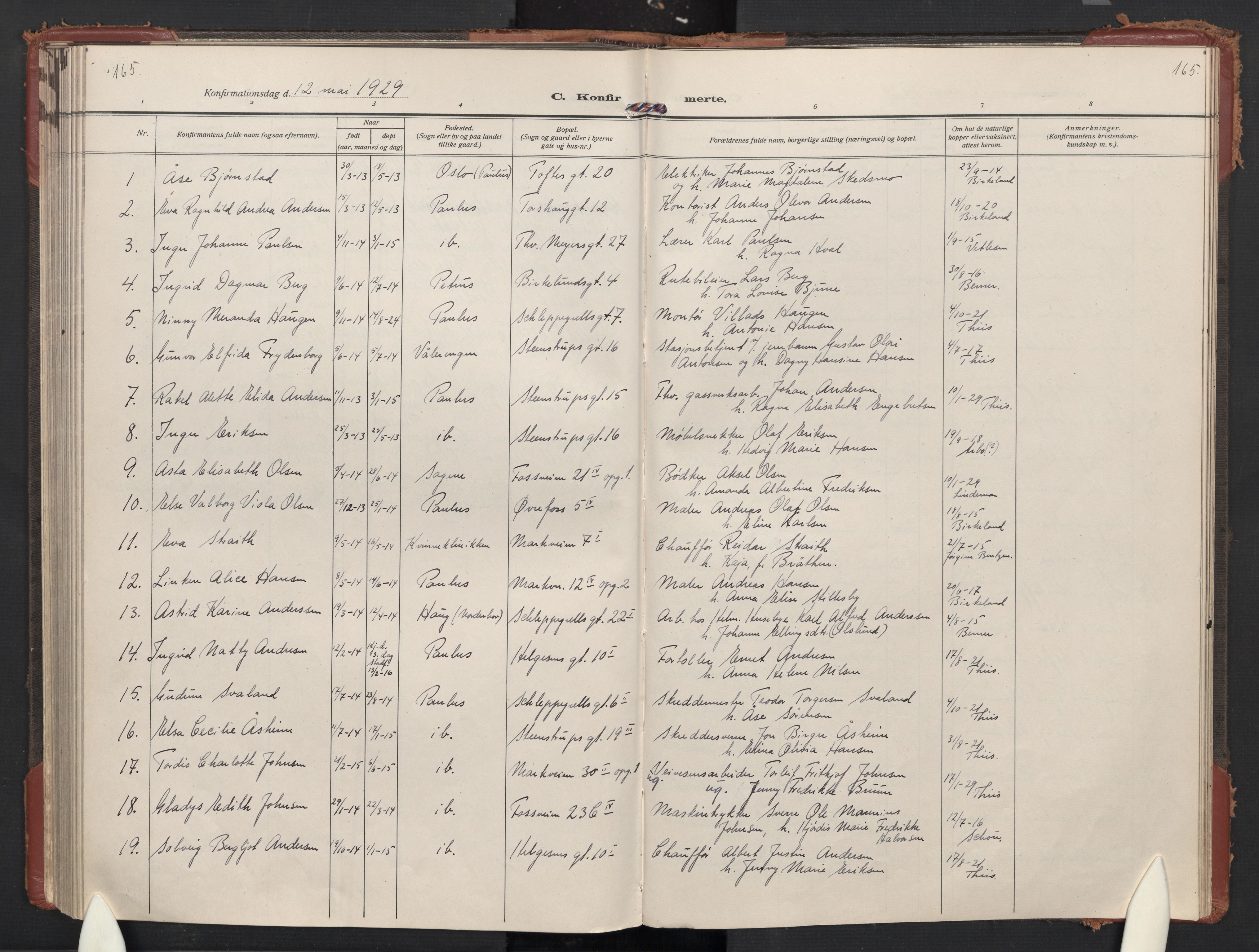 Paulus prestekontor Kirkebøker, AV/SAO-A-10871/F/Fa/L0026: Ministerialbok nr. 26, 1920-1932, s. 165