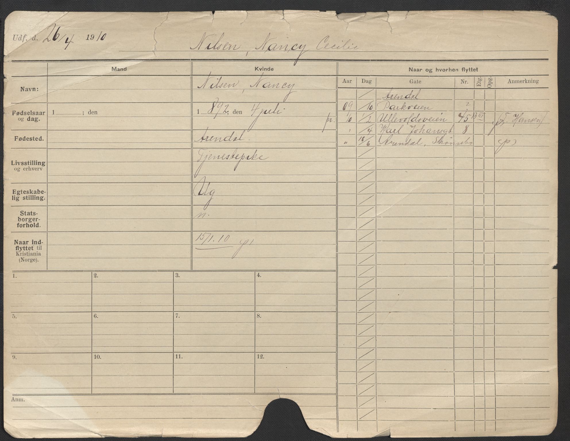 Oslo folkeregister, Registerkort, AV/SAO-A-11715/F/Fa/Fac/L0021: Kvinner, 1906-1914, s. 427a