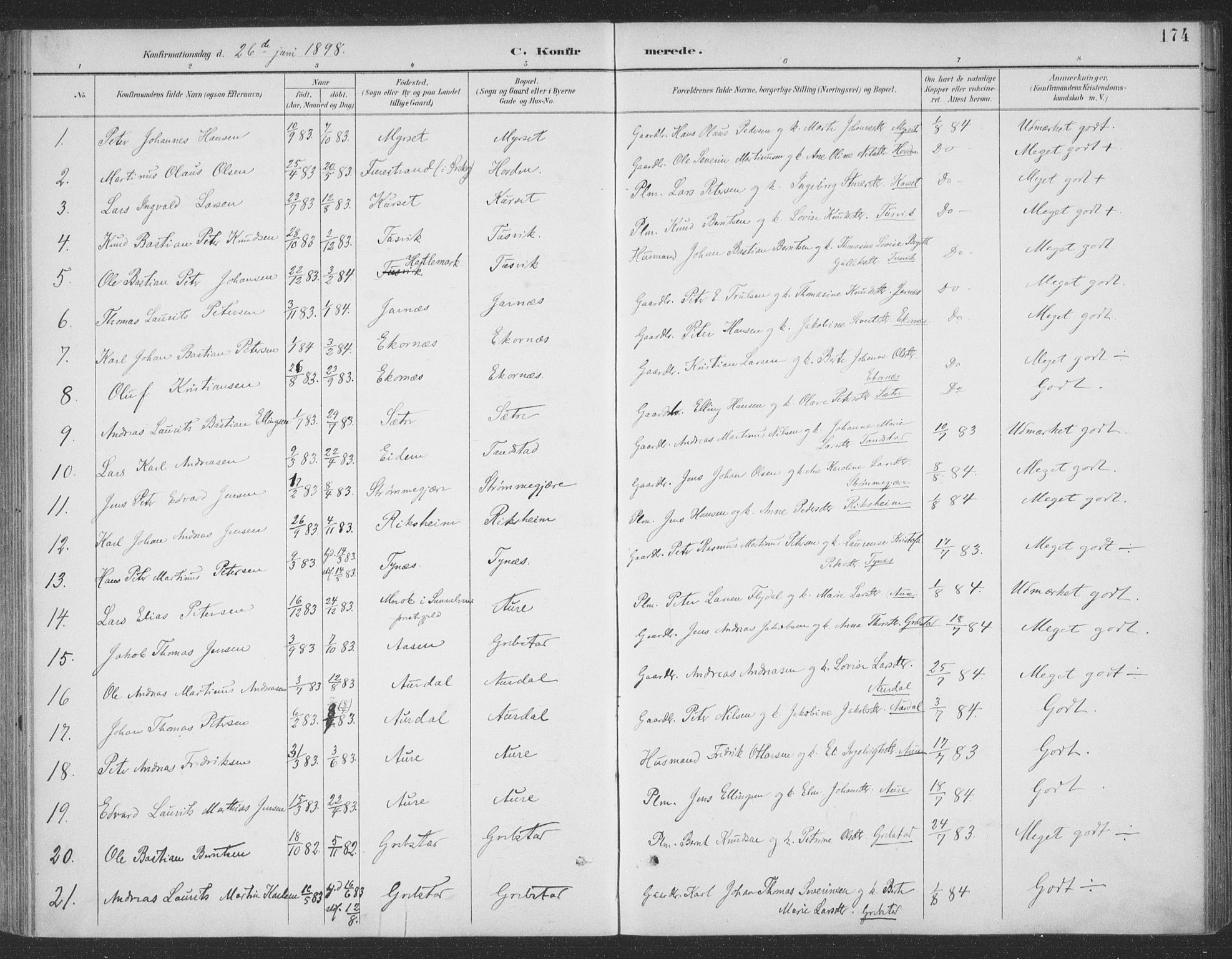 Ministerialprotokoller, klokkerbøker og fødselsregistre - Møre og Romsdal, AV/SAT-A-1454/523/L0335: Ministerialbok nr. 523A02, 1891-1911, s. 174