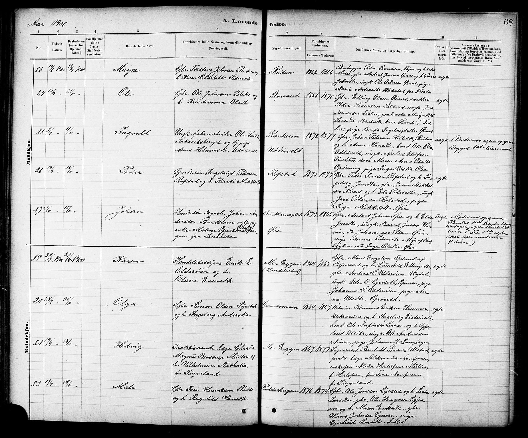 Ministerialprotokoller, klokkerbøker og fødselsregistre - Sør-Trøndelag, AV/SAT-A-1456/691/L1094: Klokkerbok nr. 691C05, 1879-1911, s. 68