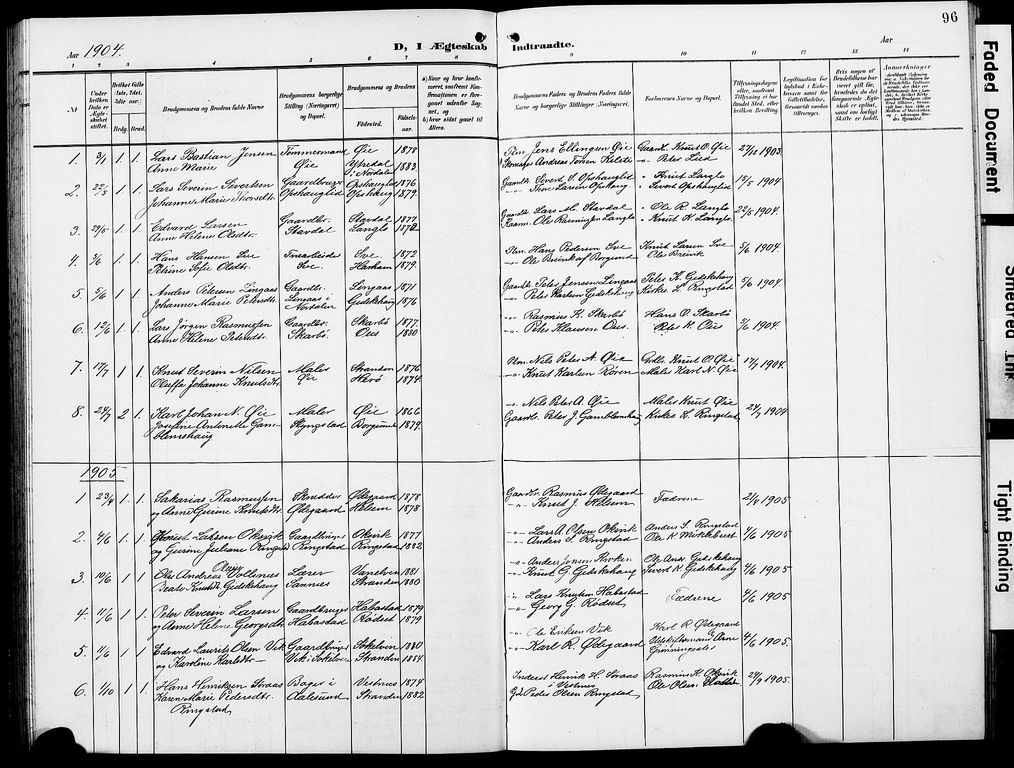 Ministerialprotokoller, klokkerbøker og fødselsregistre - Møre og Romsdal, AV/SAT-A-1454/520/L0293: Klokkerbok nr. 520C05, 1902-1923, s. 96