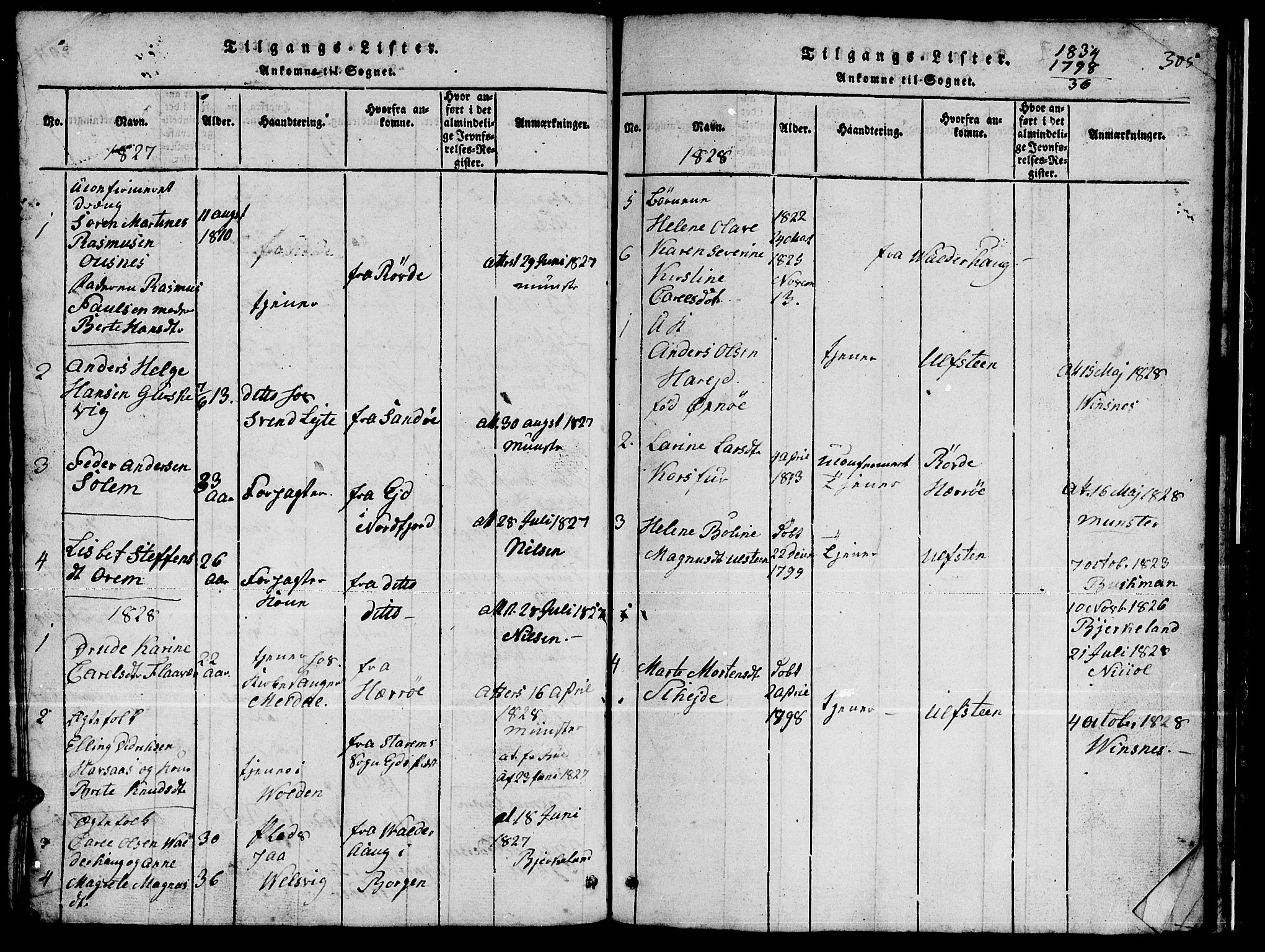 Ministerialprotokoller, klokkerbøker og fødselsregistre - Møre og Romsdal, SAT/A-1454/511/L0155: Klokkerbok nr. 511C01, 1817-1829, s. 305