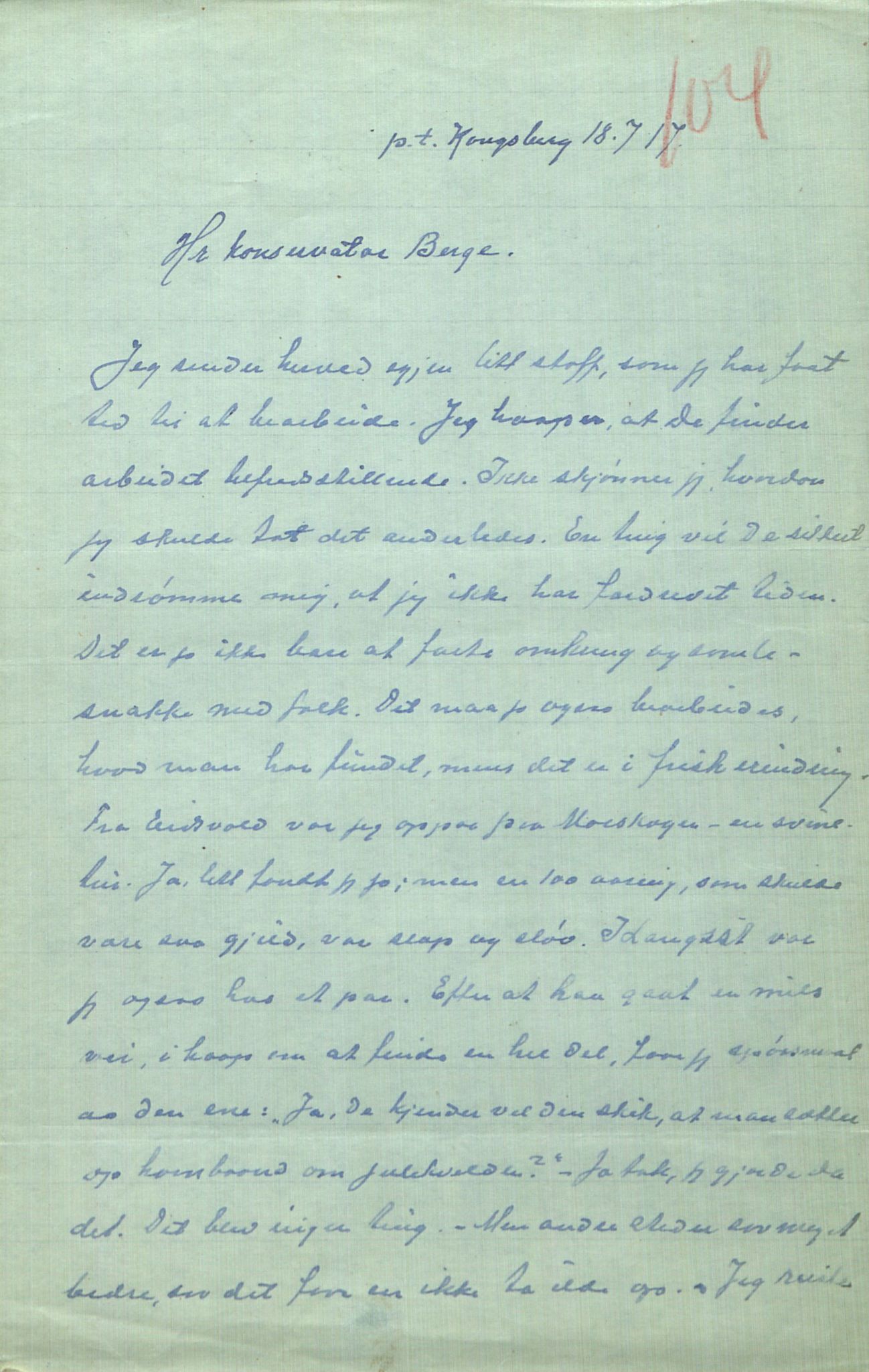 Rikard Berge, TEMU/TGM-A-1003/F/L0014/0040: 471-512 / 510 Brev til Berge frå Hankenæs + oppskrifter som H. kallar for sine, 1915-1917, s. 104