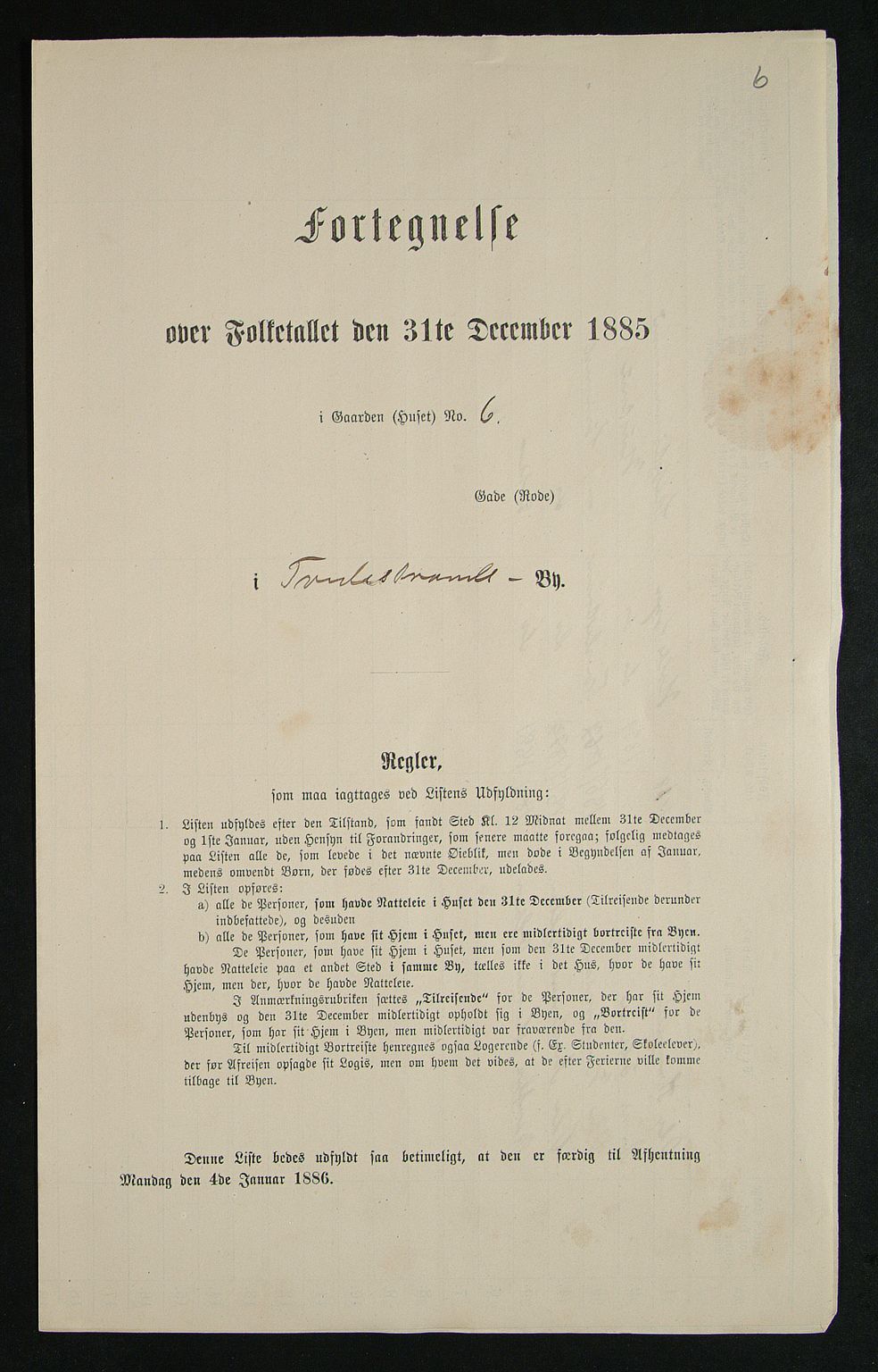 SAK, Folketelling 1885 for 0902 Tvedestrand ladested, 1885, s. 6
