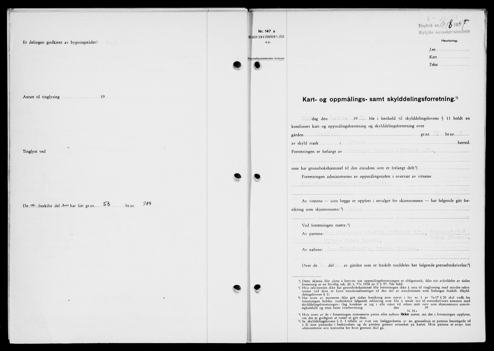 Ryfylke tingrett, SAST/A-100055/001/II/IIB/L0125: Pantebok nr. 104, 1954-1954, Dagboknr: 918/1954