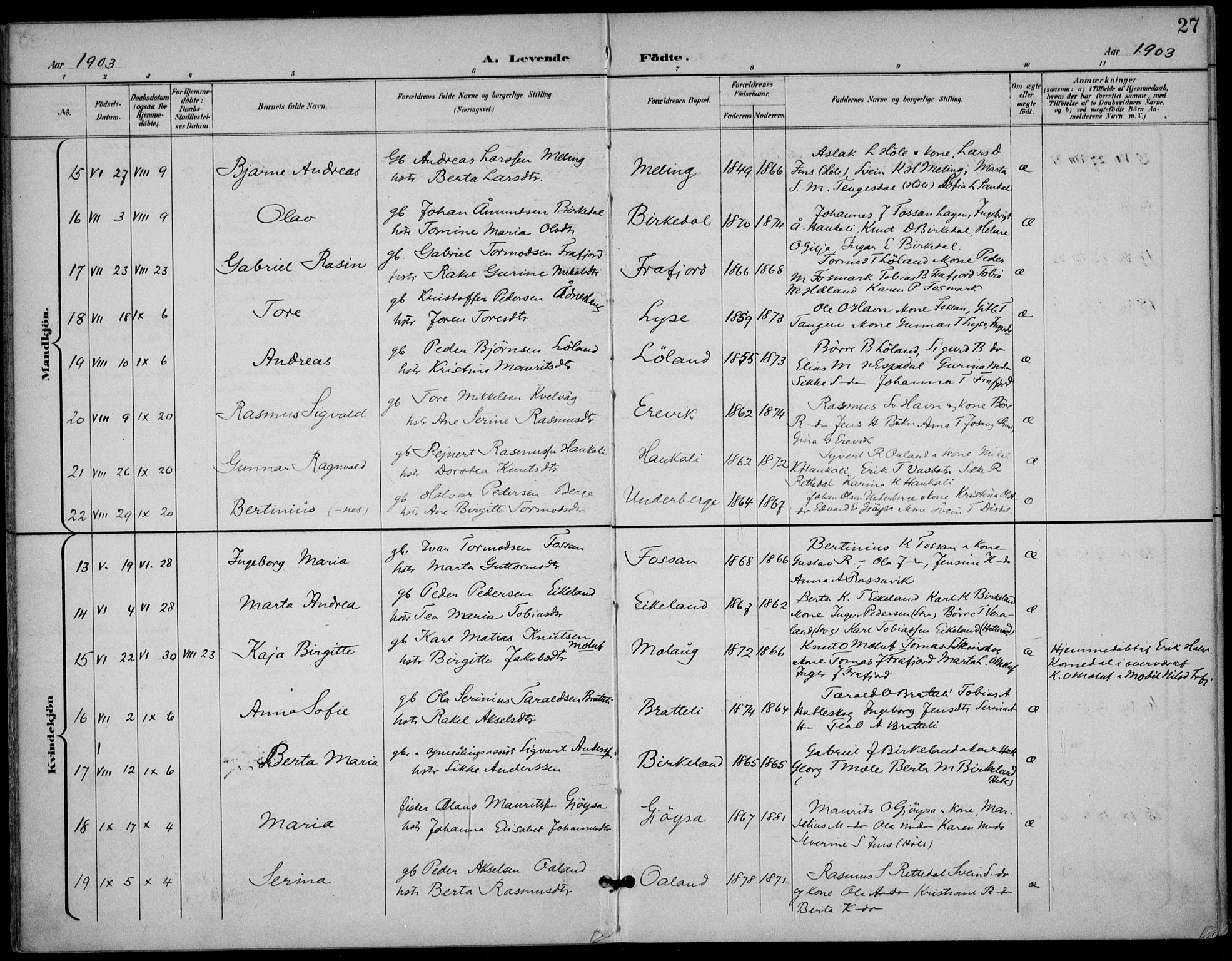 Høgsfjord sokneprestkontor, SAST/A-101624/H/Ha/Haa/L0007: Ministerialbok nr. A 7, 1898-1917, s. 27