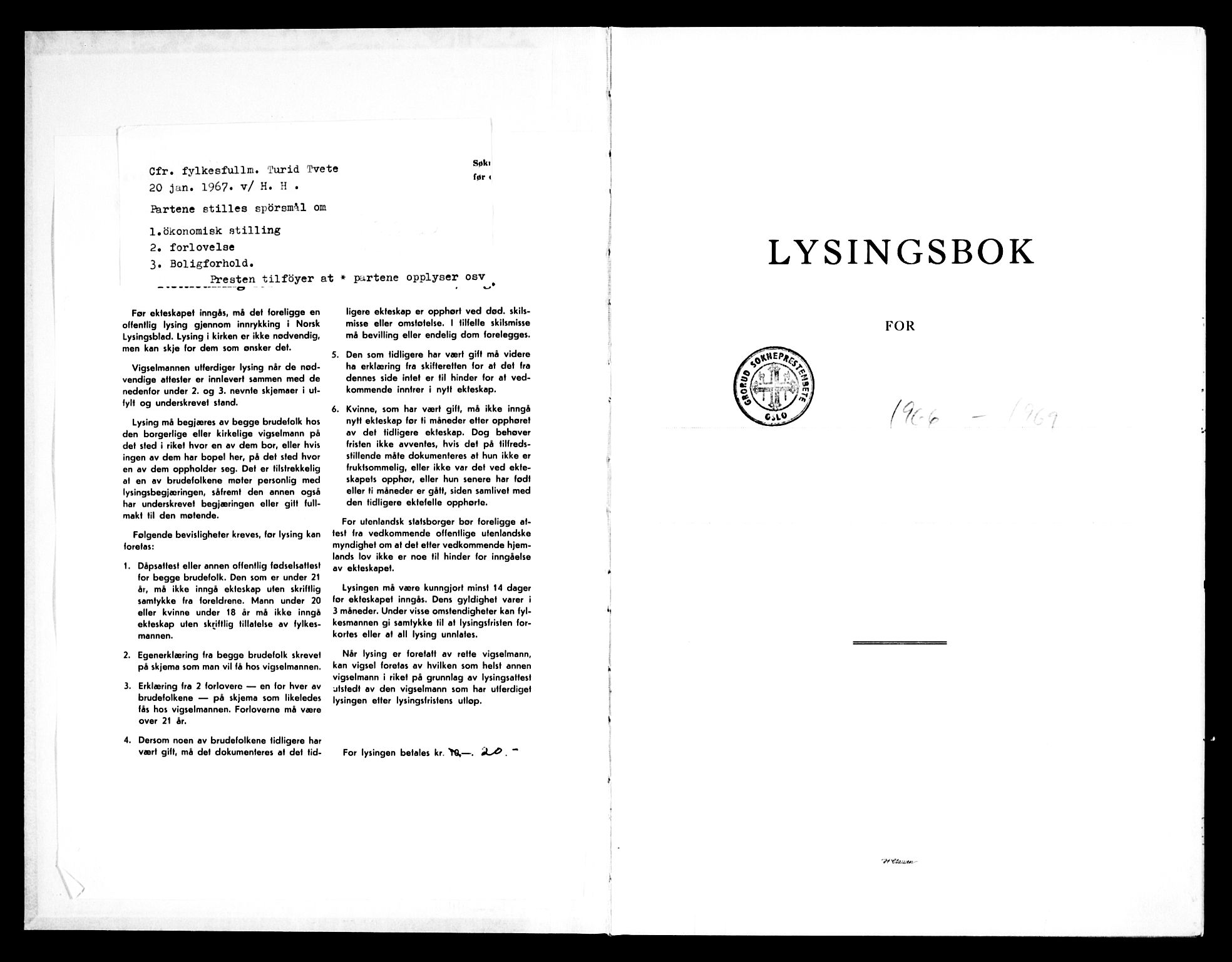 Grorud prestekontor Kirkebøker, SAO/A-10847/H/Ha/L0002: Lysningsprotokoll nr. 2, 1966-1969