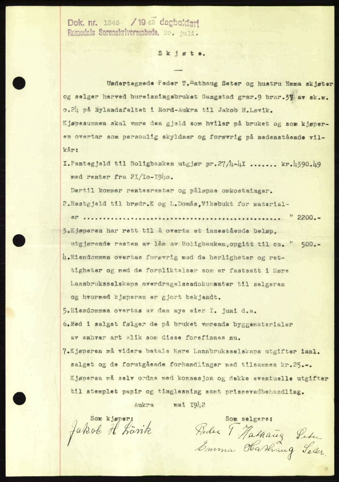 Romsdal sorenskriveri, SAT/A-4149/1/2/2C: Pantebok nr. A12, 1942-1942, Dagboknr: 1545/1942