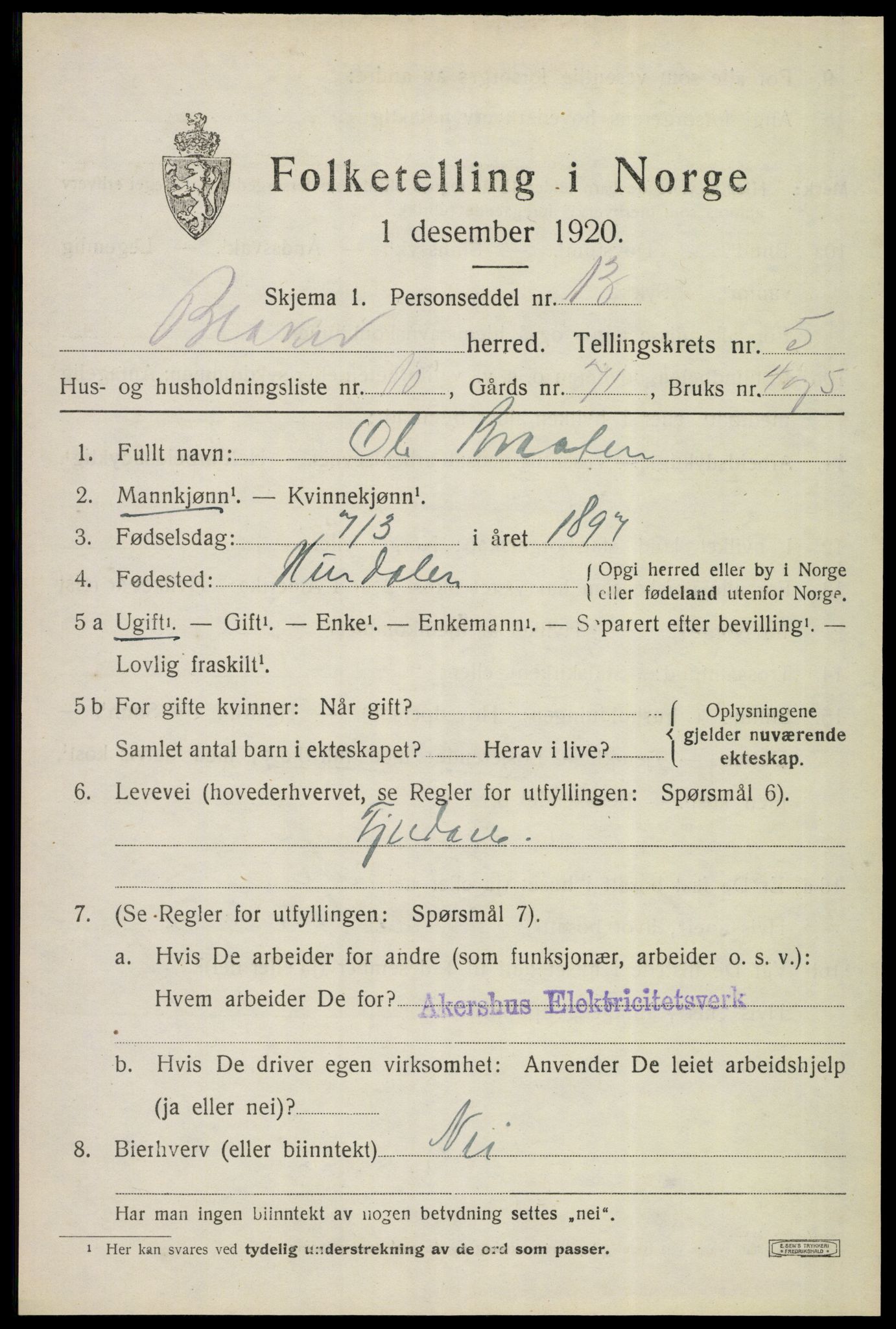 SAO, Folketelling 1920 for 0225 Blaker herred, 1920, s. 5021