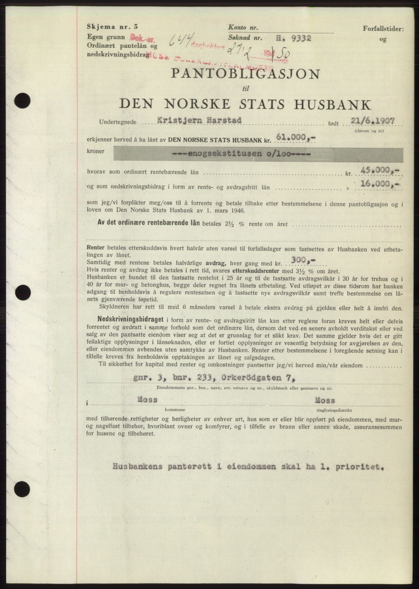 Moss sorenskriveri, SAO/A-10168: Pantebok nr. B23, 1949-1950, Dagboknr: 644/1950