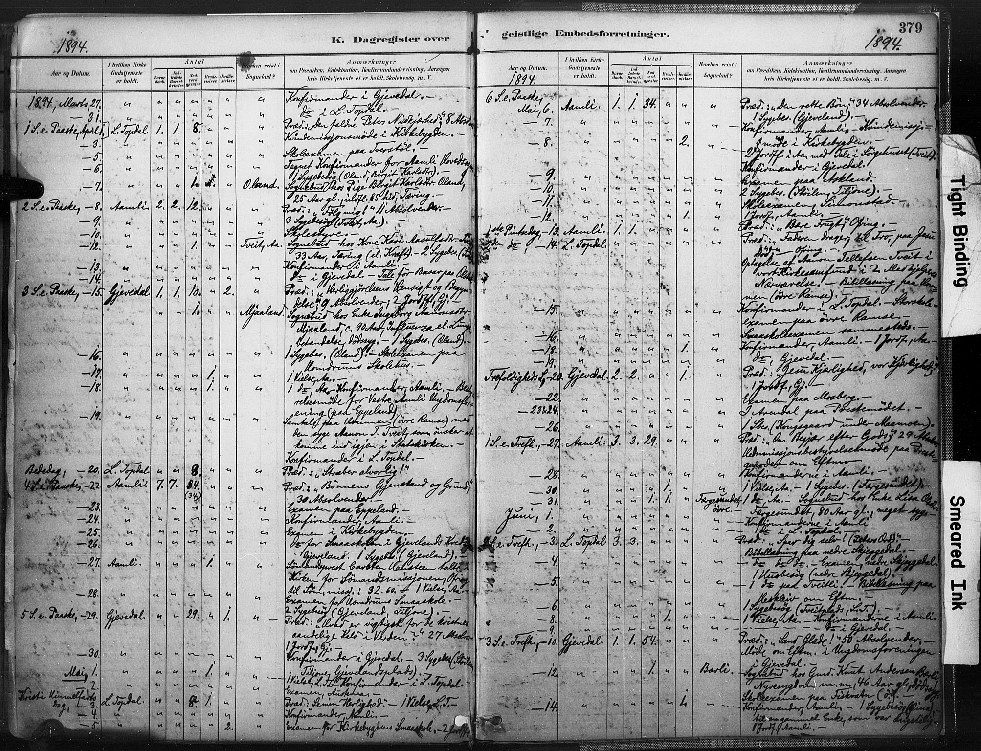 Åmli sokneprestkontor, AV/SAK-1111-0050/F/Fa/Fac/L0010: Ministerialbok nr. A 10 /1, 1885-1899, s. 379
