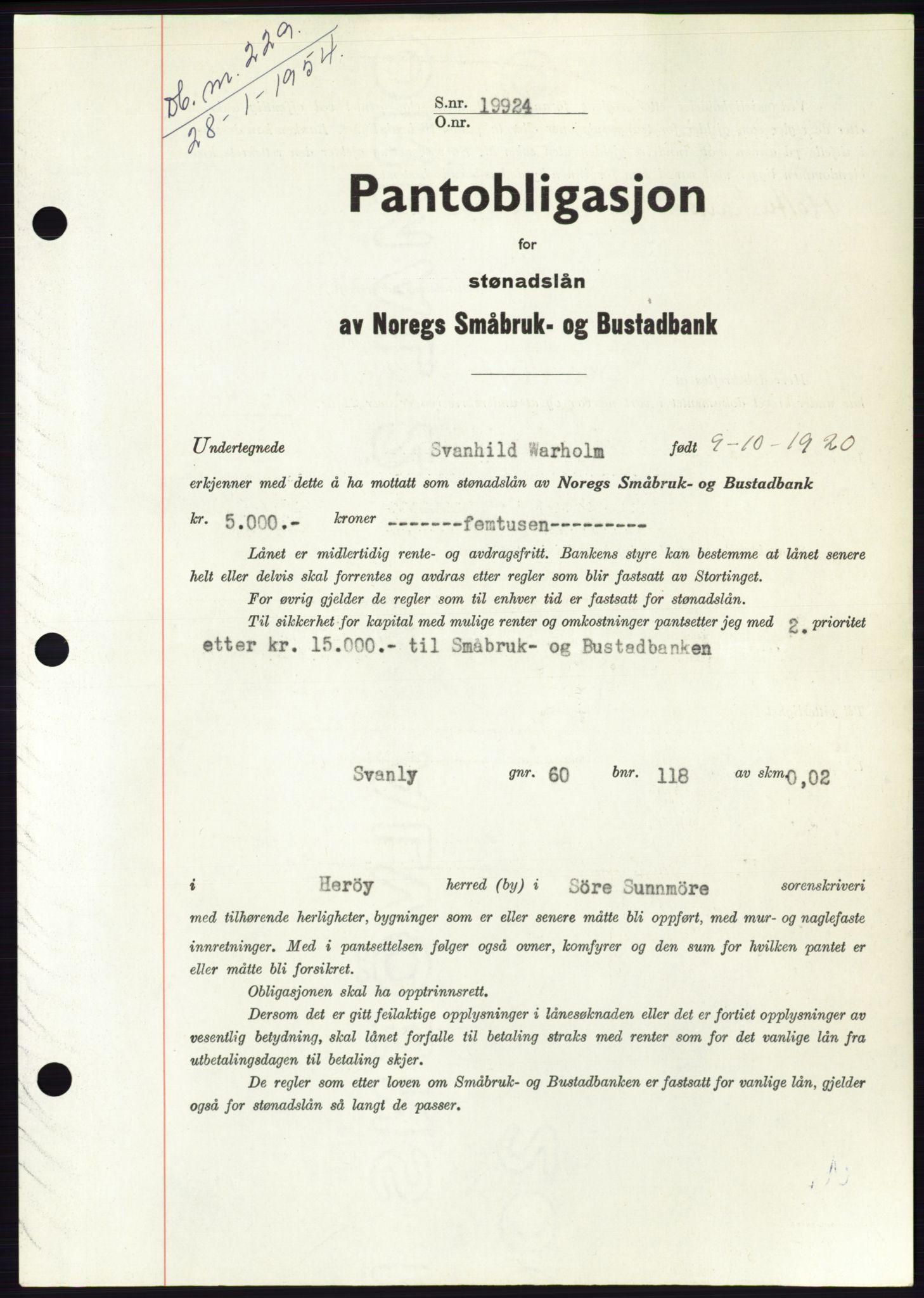 Søre Sunnmøre sorenskriveri, SAT/A-4122/1/2/2C/L0124: Pantebok nr. 12B, 1953-1954, Dagboknr: 229/1954