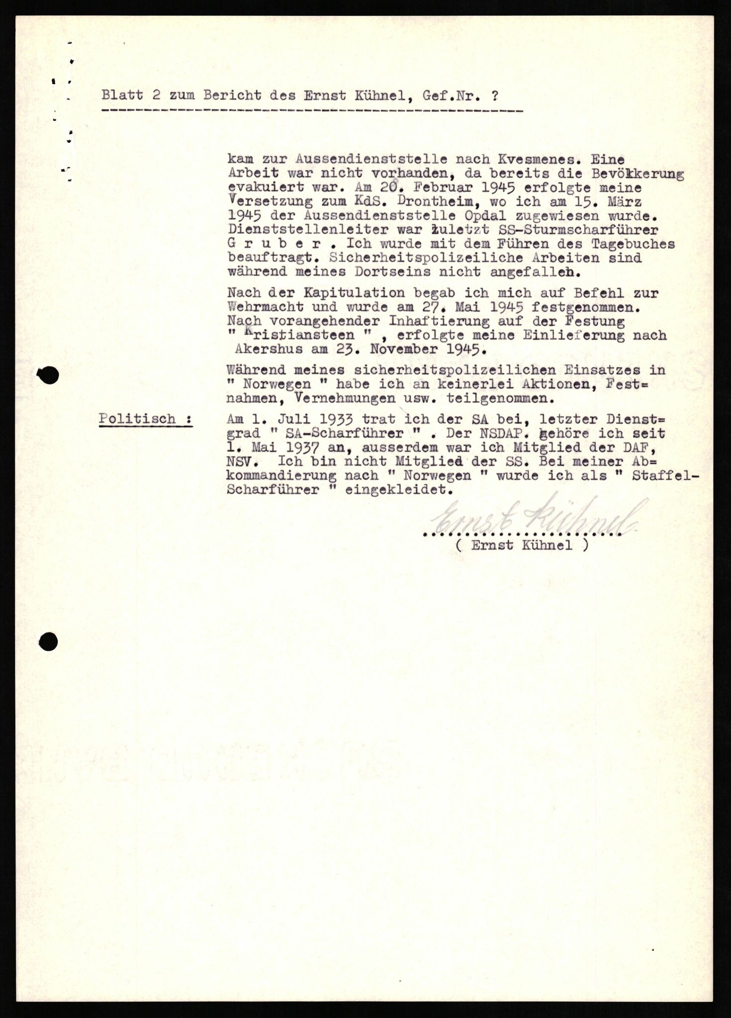 Forsvaret, Forsvarets overkommando II, AV/RA-RAFA-3915/D/Db/L0019: CI Questionaires. Tyske okkupasjonsstyrker i Norge. Tyskere., 1945-1946, s. 86