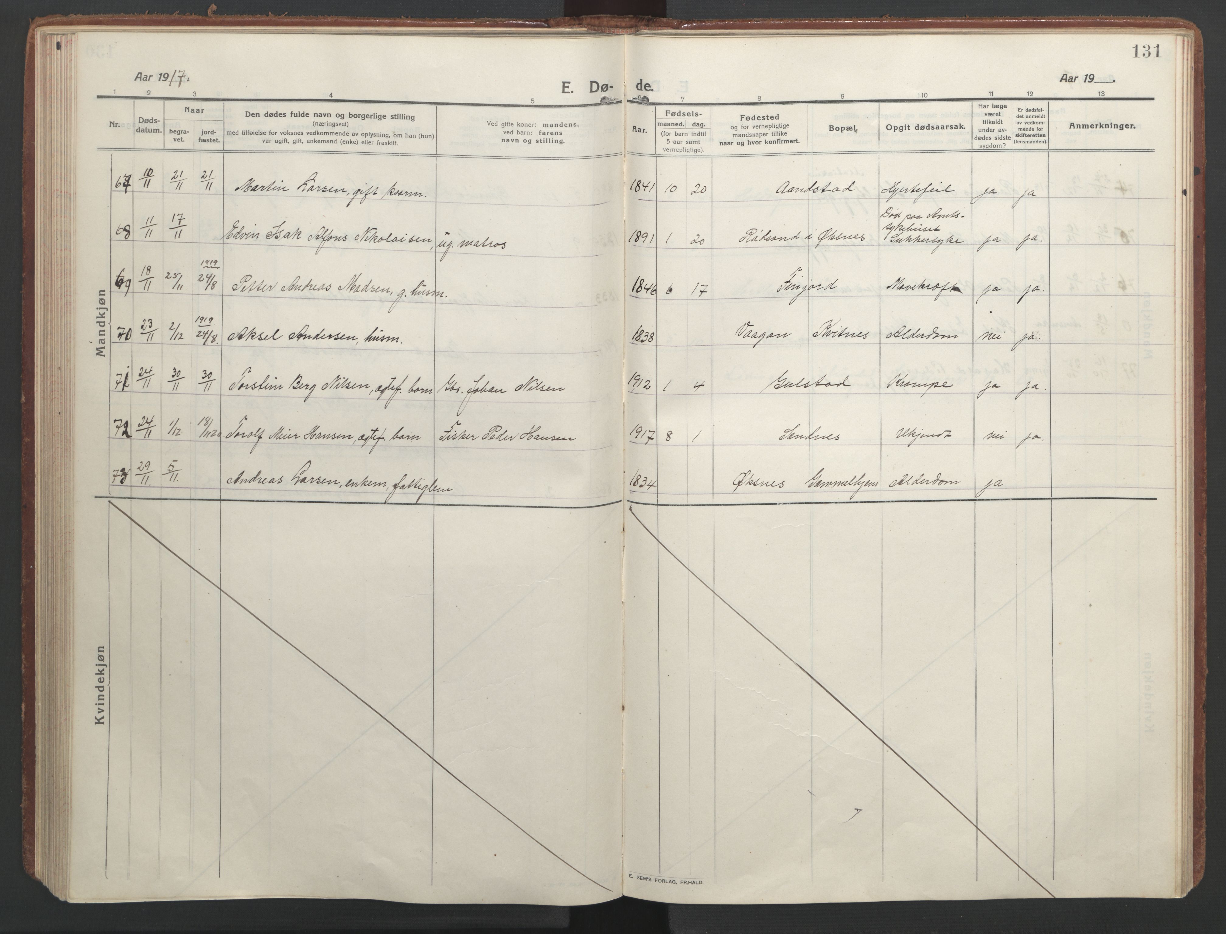 Ministerialprotokoller, klokkerbøker og fødselsregistre - Nordland, SAT/A-1459/888/L1251: Ministerialbok nr. 888A17, 1913-1925, s. 131