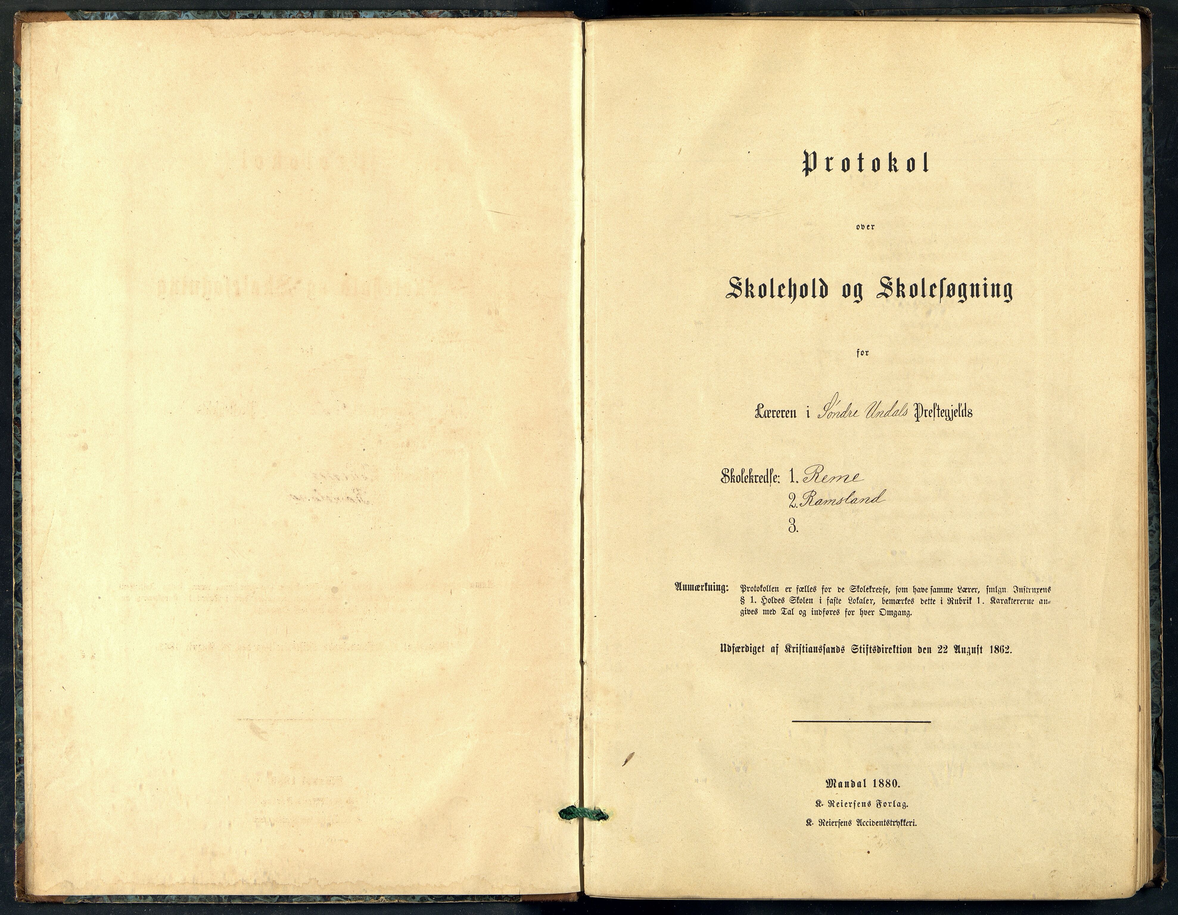 Sør-Audnedal kommune - Reme Skole, ARKSOR/1029SØ559/G/L0002: Skoleprotokoll, 1881-1892