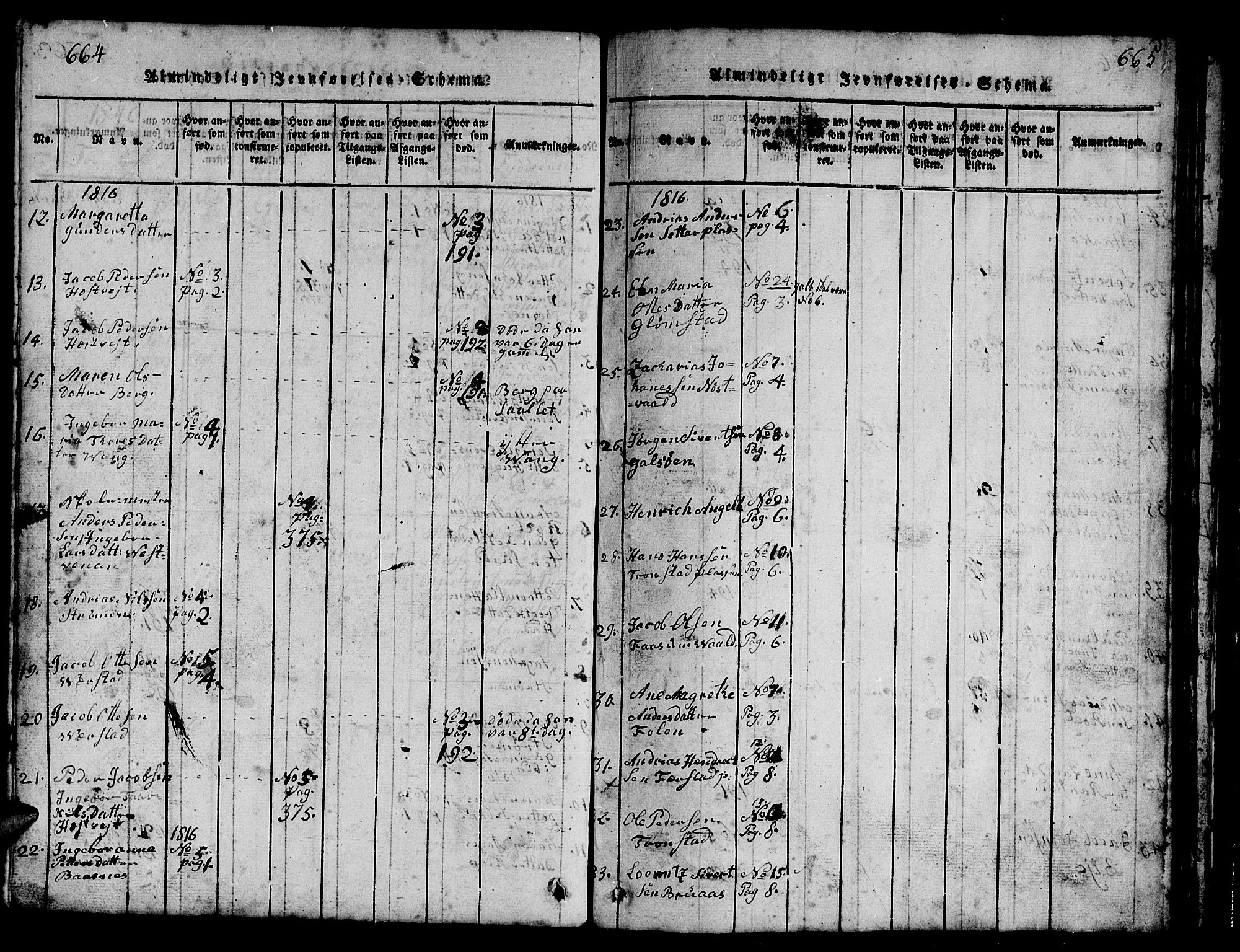 Ministerialprotokoller, klokkerbøker og fødselsregistre - Nord-Trøndelag, SAT/A-1458/730/L0298: Klokkerbok nr. 730C01, 1816-1849, s. 664-665