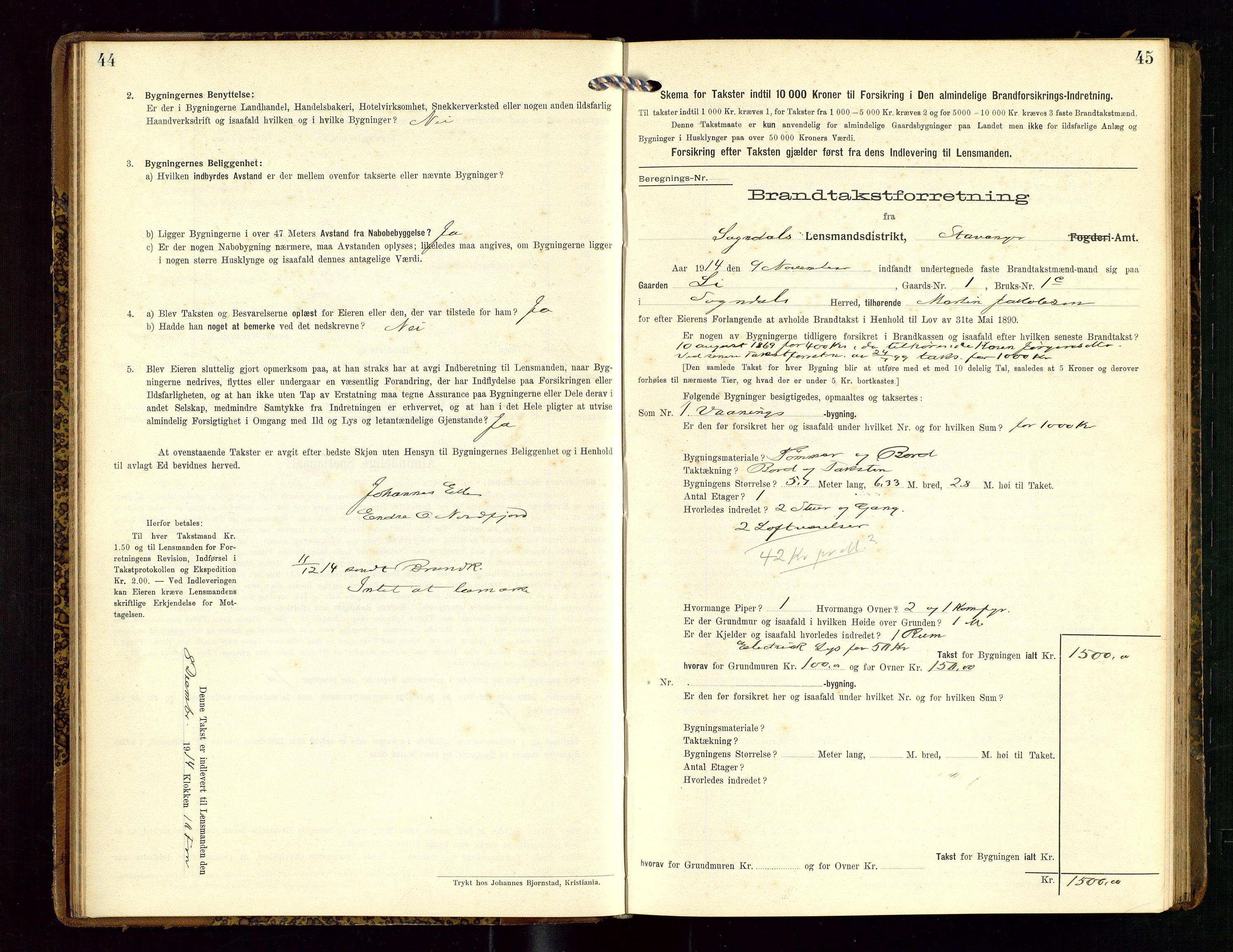 Sokndal lensmannskontor, SAST/A-100417/Gob/L0003: "Brandtakst-Protokol", 1914-1917, s. 44-45