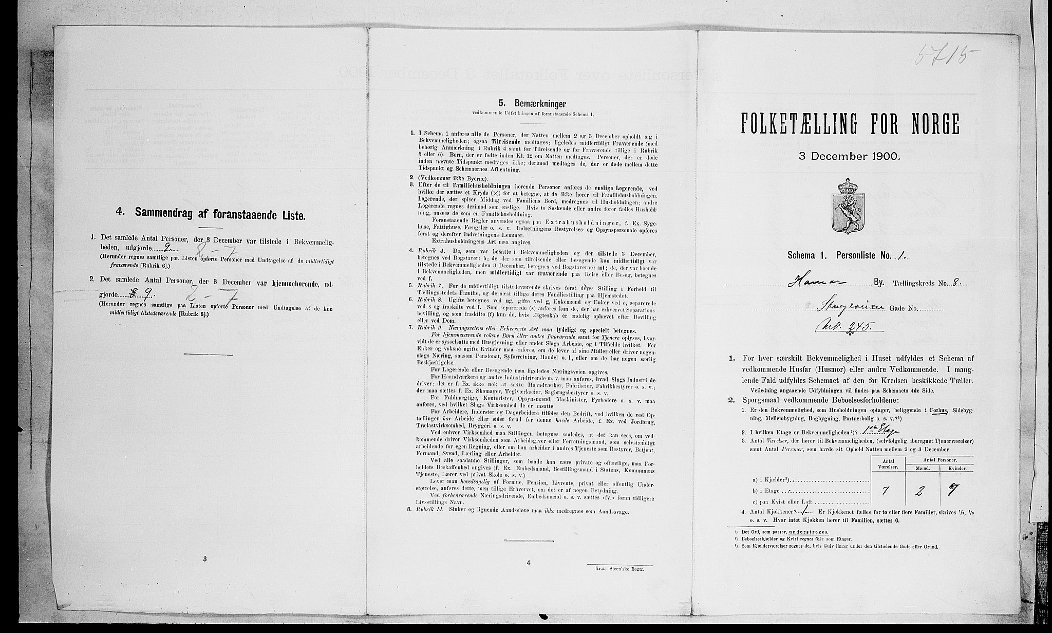 SAH, Folketelling 1900 for 0401 Hamar kjøpstad, 1900, s. 2522