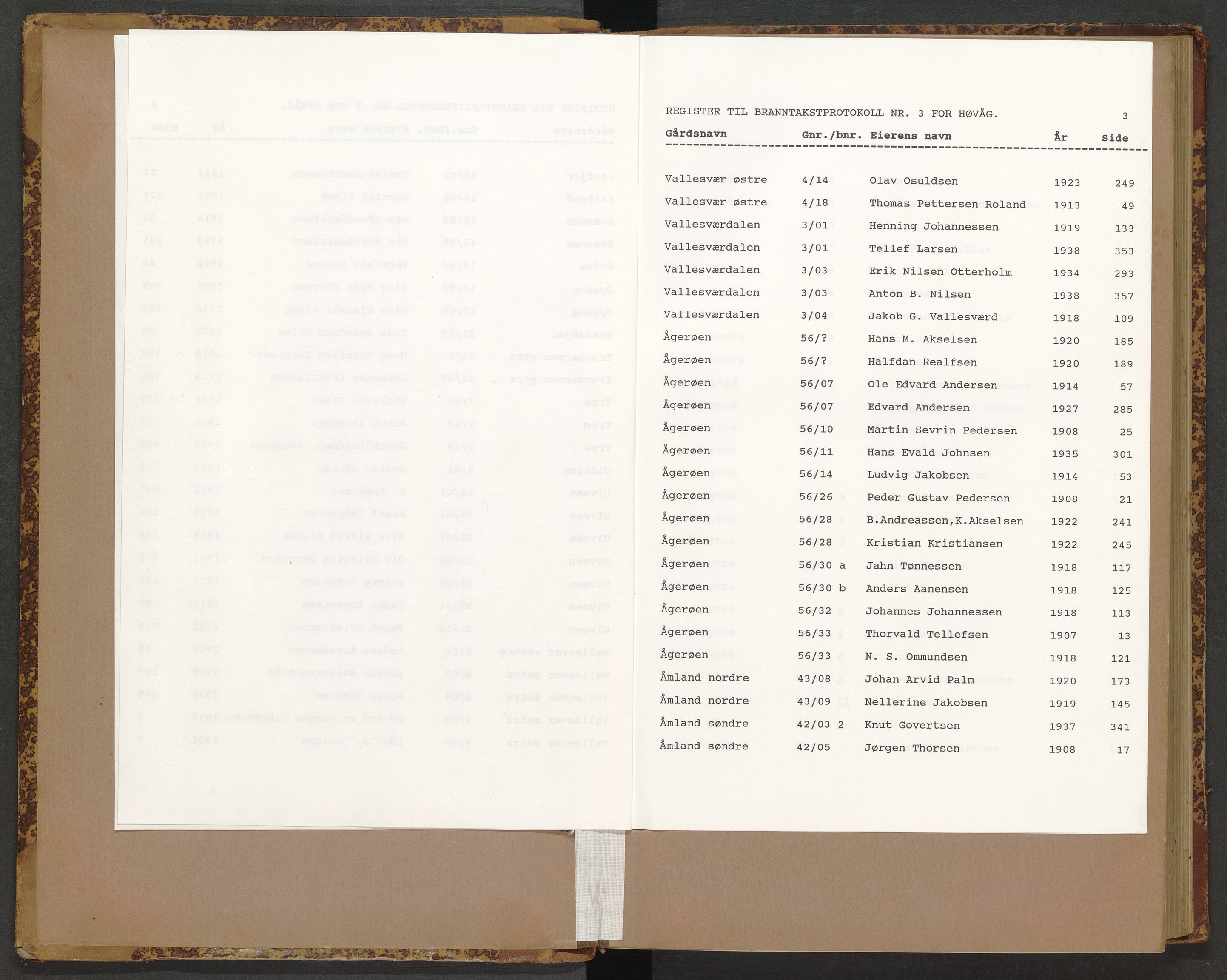 Norges Brannkasse Høvåg, AV/SAK-2241-0028/F/Fa/L0003: Branntakstprotokoll nr. 3 med gårdsnavnregister, 1895-1934