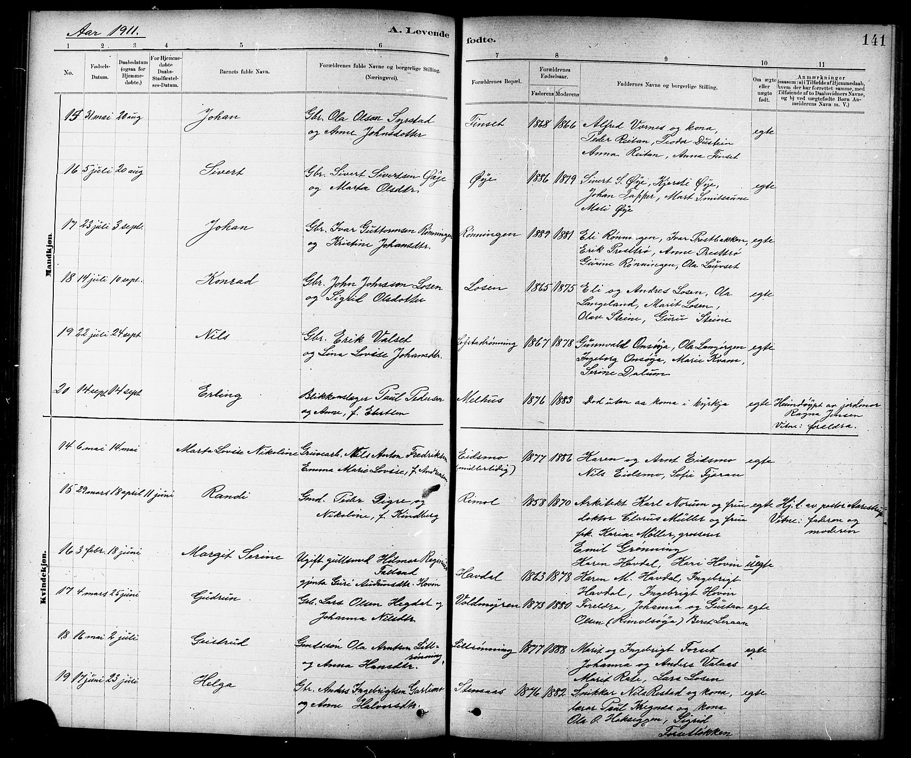 Ministerialprotokoller, klokkerbøker og fødselsregistre - Sør-Trøndelag, SAT/A-1456/691/L1094: Klokkerbok nr. 691C05, 1879-1911, s. 141