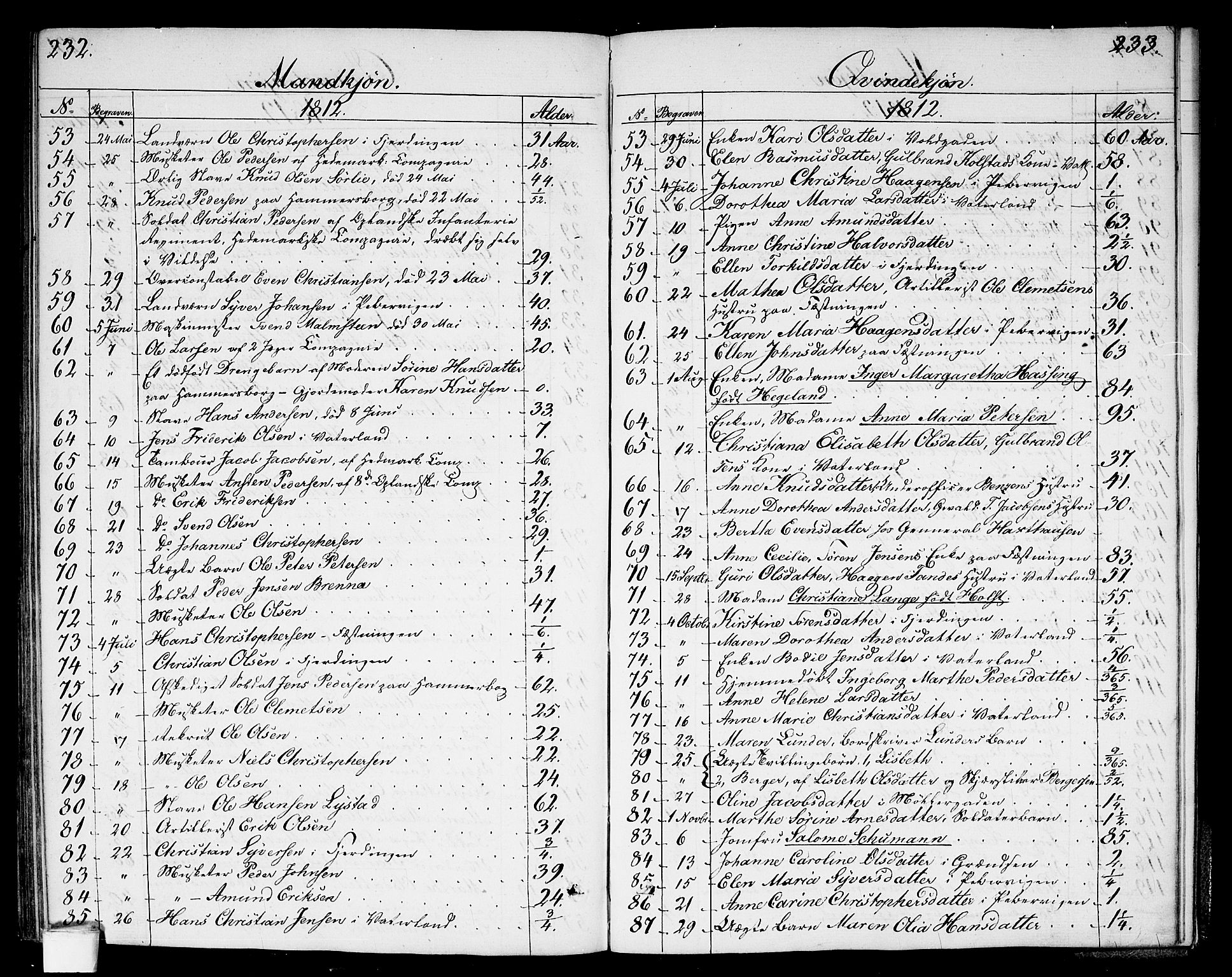 Garnisonsmenigheten Kirkebøker, SAO/A-10846/G/Ga/L0002: Klokkerbok nr. 2, 1810-1814, s. 232-233