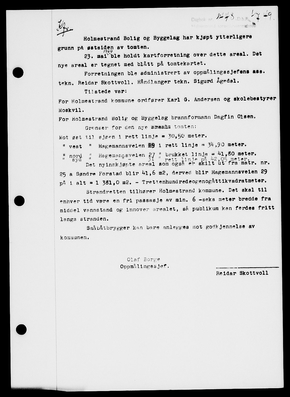 Holmestrand sorenskriveri, SAKO/A-67/G/Ga/Gaa/L0067: Pantebok nr. A-67, 1949-1949, Dagboknr: 1448/1949