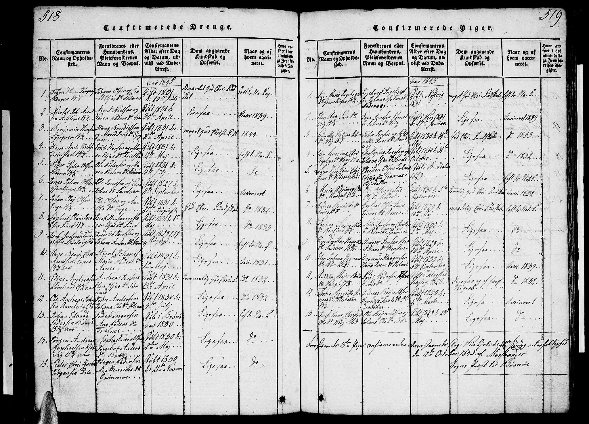 Ministerialprotokoller, klokkerbøker og fødselsregistre - Nordland, AV/SAT-A-1459/812/L0186: Klokkerbok nr. 812C04, 1820-1849, s. 518-519