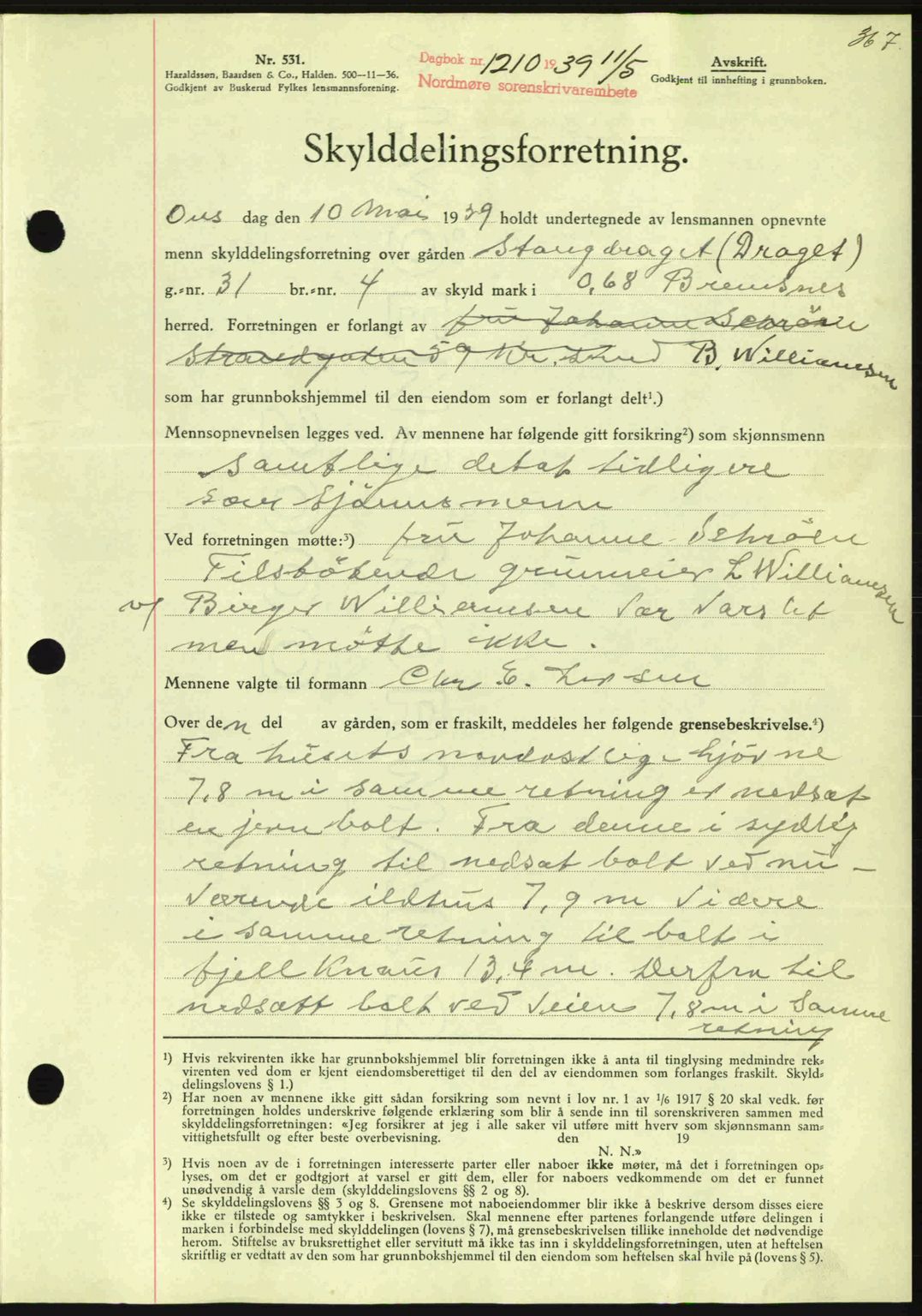 Nordmøre sorenskriveri, SAT/A-4132/1/2/2Ca: Pantebok nr. A86, 1939-1939, Dagboknr: 1210/1939
