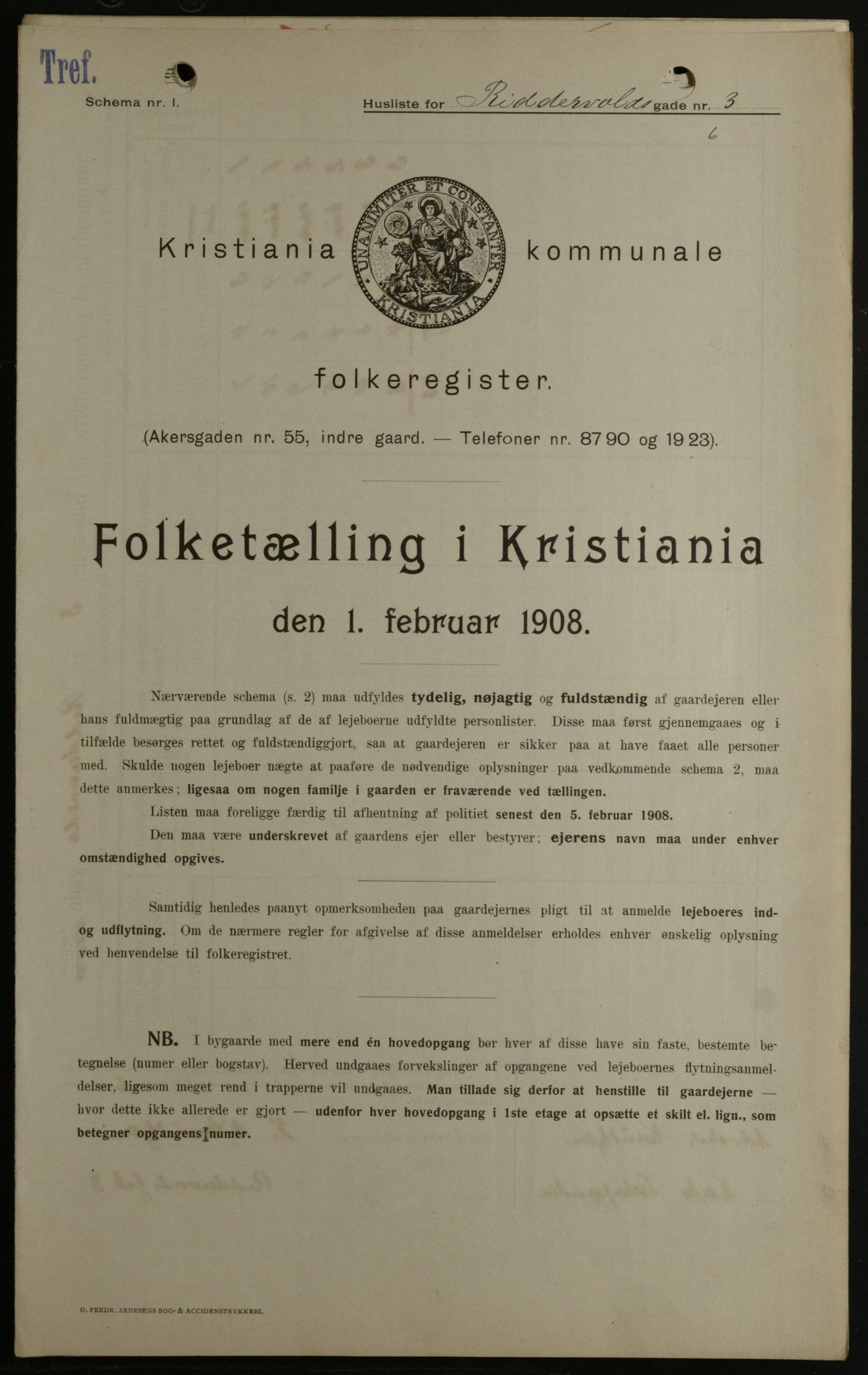 OBA, Kommunal folketelling 1.2.1908 for Kristiania kjøpstad, 1908, s. 74612