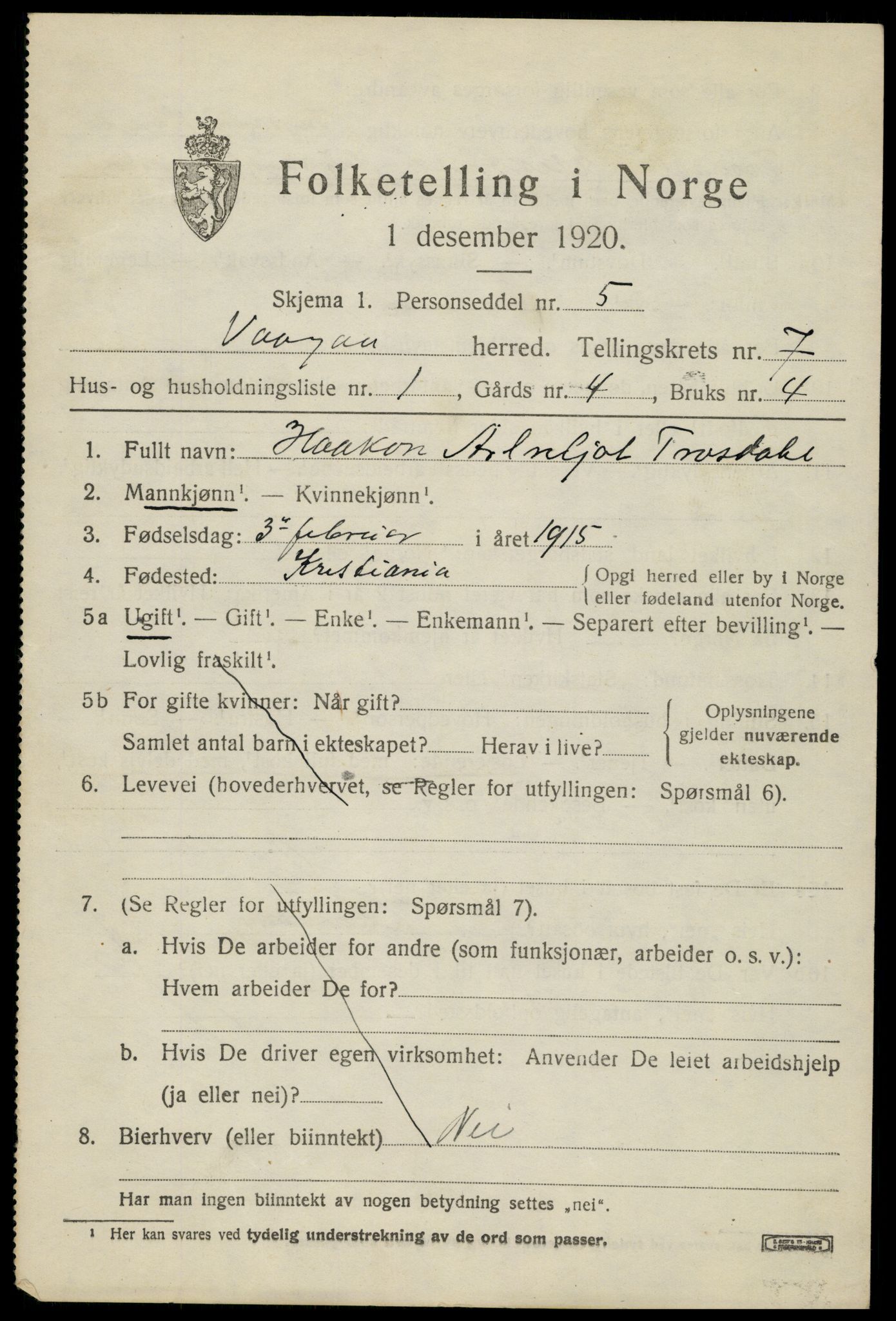 SAH, Folketelling 1920 for 0515 Vågå herred, 1920, s. 5306