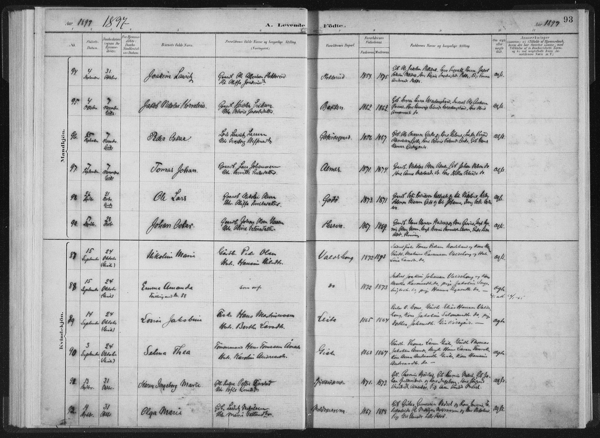 Ministerialprotokoller, klokkerbøker og fødselsregistre - Møre og Romsdal, SAT/A-1454/528/L0405: Ministerialbok nr. 528A14, 1891-1906, s. 93