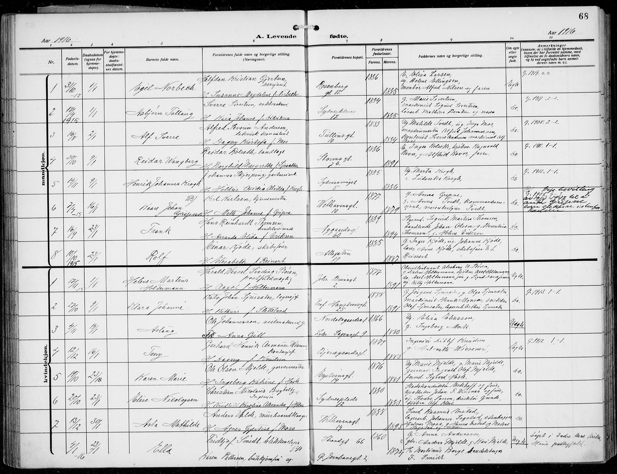 Johanneskirken sokneprestembete, AV/SAB-A-76001/H/Hab: Klokkerbok nr. A 3, 1913-1934, s. 68