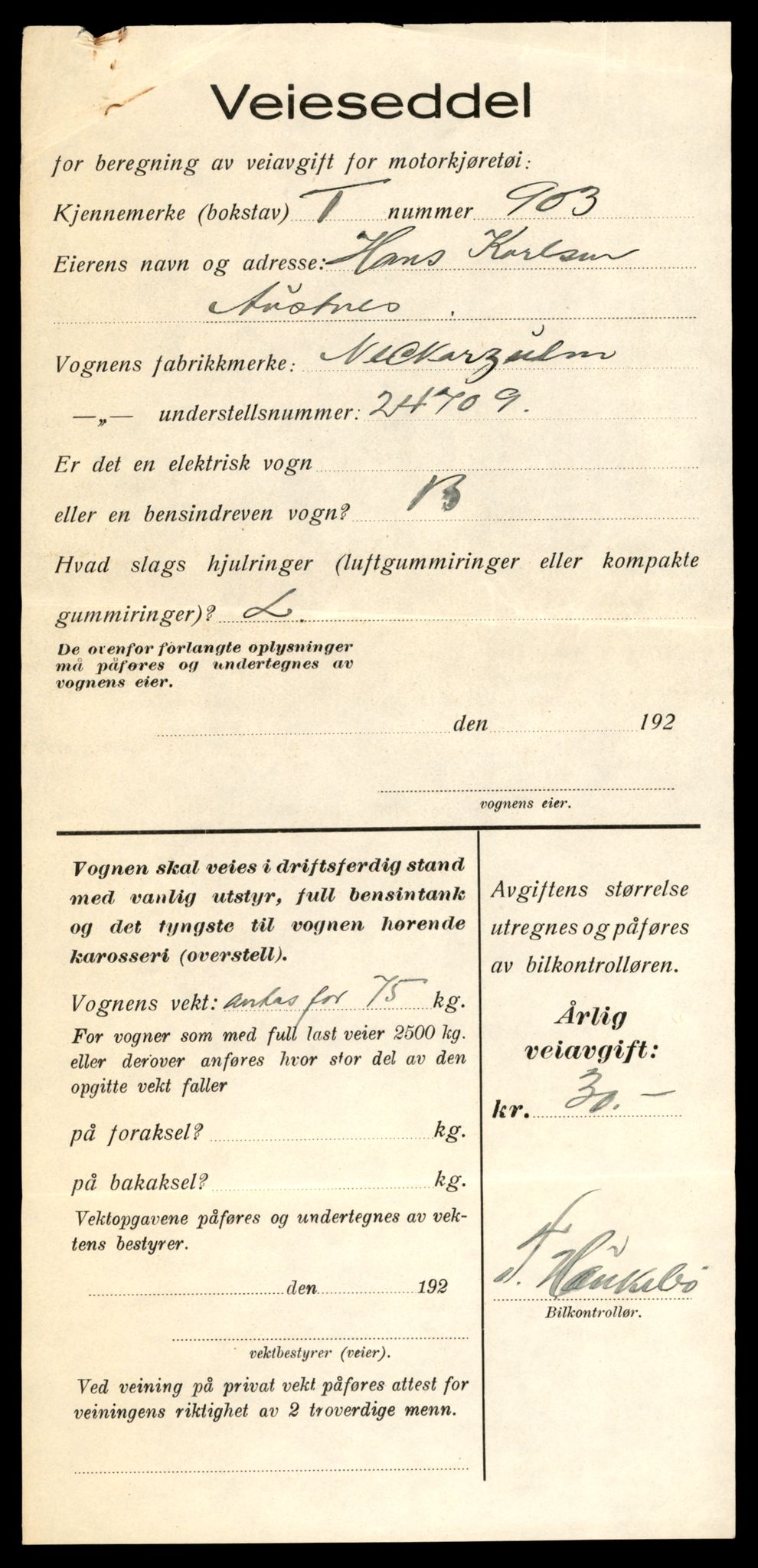 Møre og Romsdal vegkontor - Ålesund trafikkstasjon, SAT/A-4099/F/Fe/L0009: Registreringskort for kjøretøy T 896 - T 1049, 1927-1998, s. 113