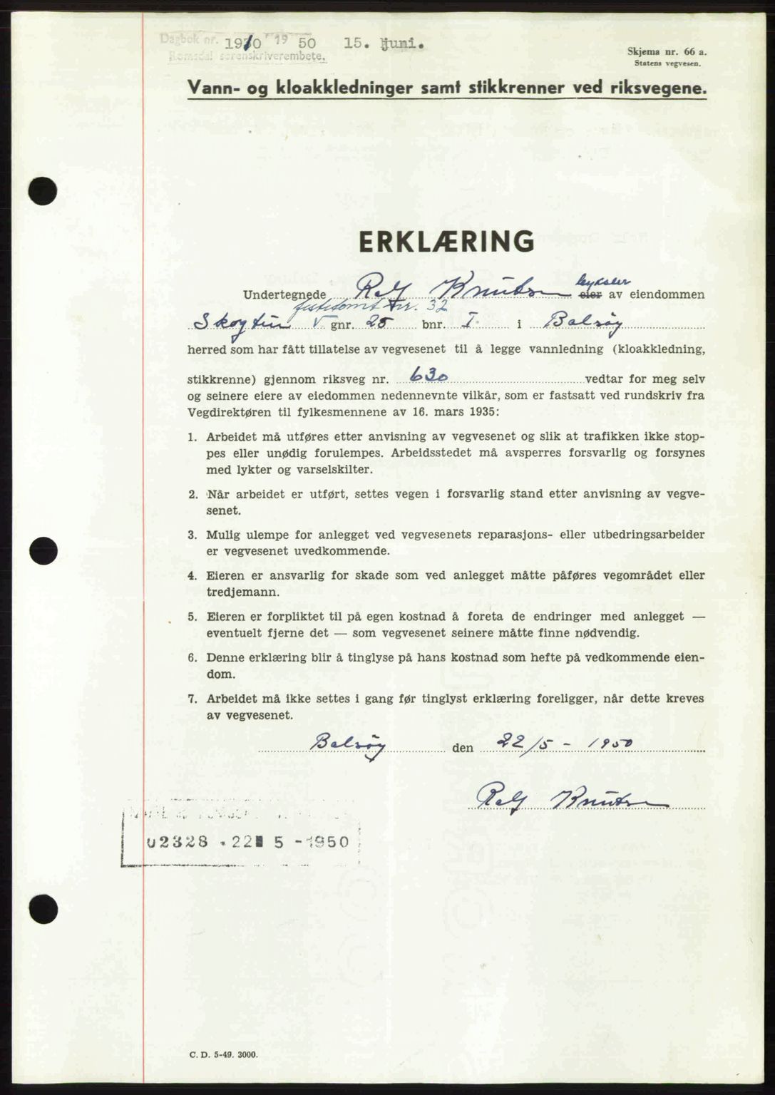 Romsdal sorenskriveri, SAT/A-4149/1/2/2C: Pantebok nr. A33, 1950-1950, Dagboknr: 1910/1950