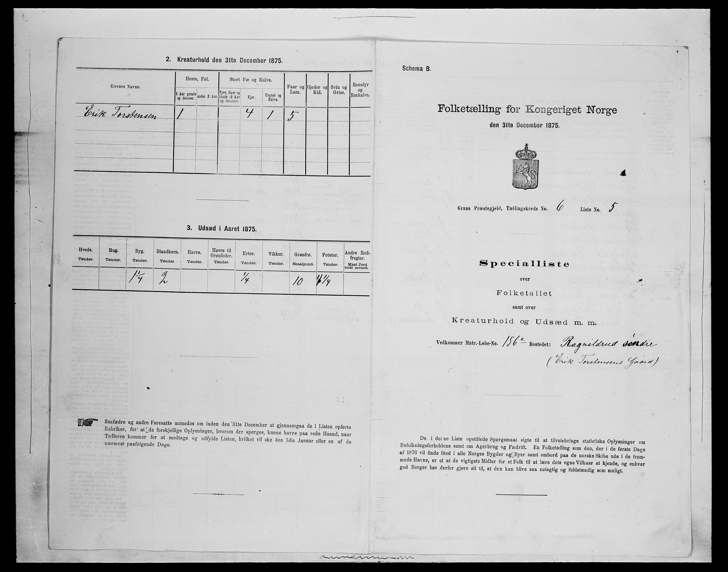 SAH, Folketelling 1875 for 0534P Gran prestegjeld, 1875, s. 1029