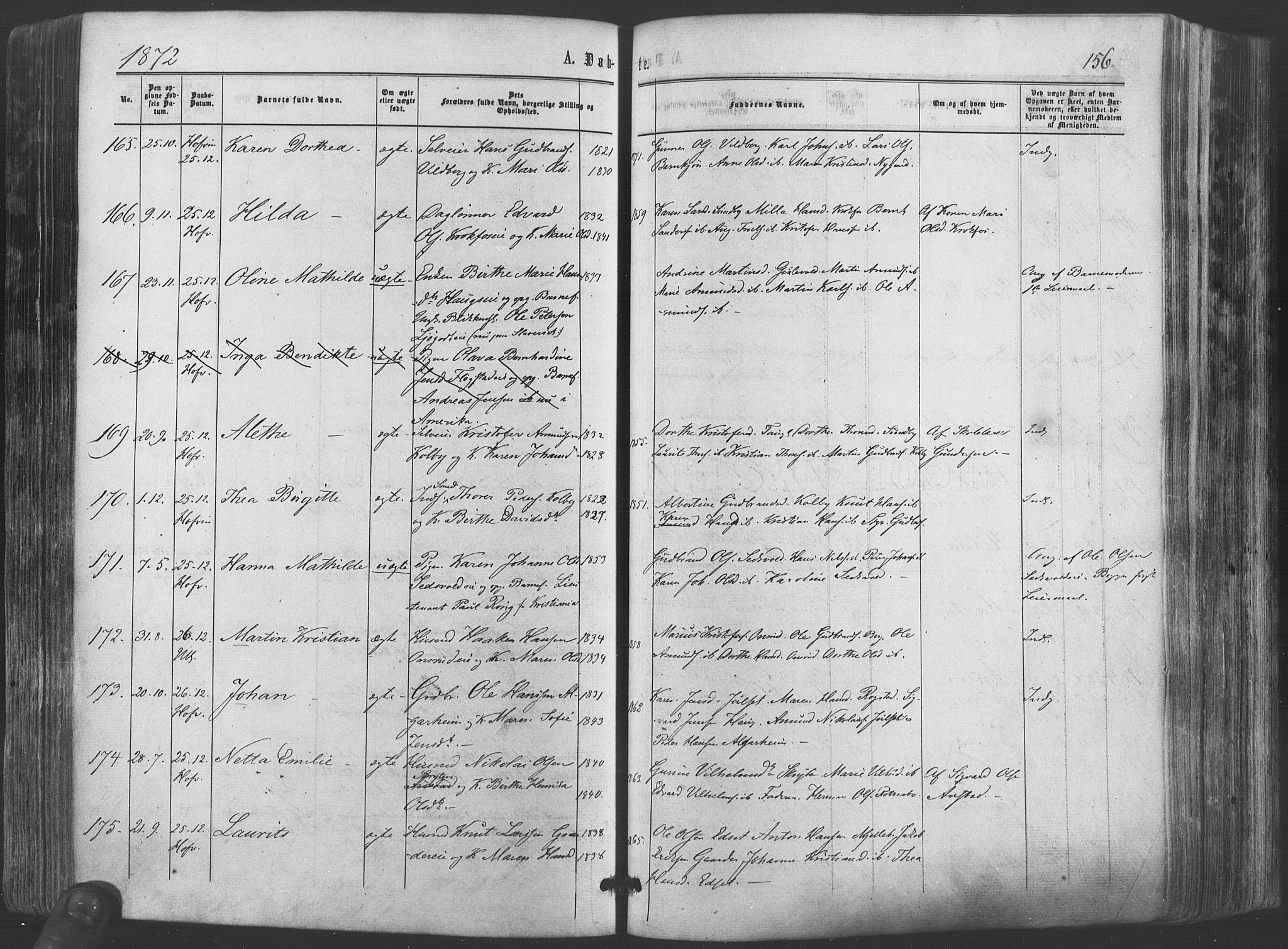 Ullensaker prestekontor Kirkebøker, SAO/A-10236a/F/Fa/L0016: Ministerialbok nr. I 16, 1863-1875, s. 156