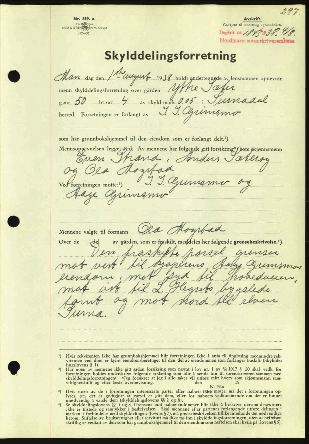 Nordmøre sorenskriveri, SAT/A-4132/1/2/2Ca: Pantebok nr. A84, 1938-1938, Dagboknr: 1843/1938