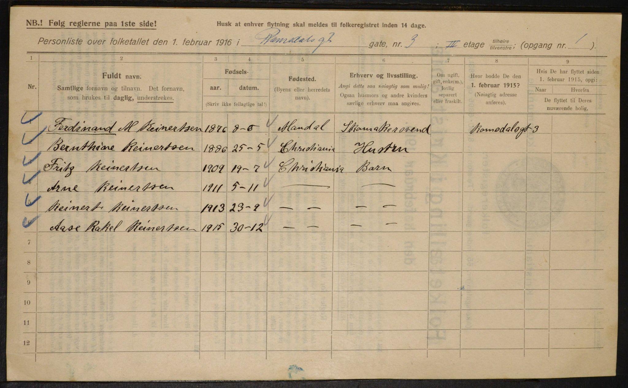 OBA, Kommunal folketelling 1.2.1916 for Kristiania, 1916, s. 85373