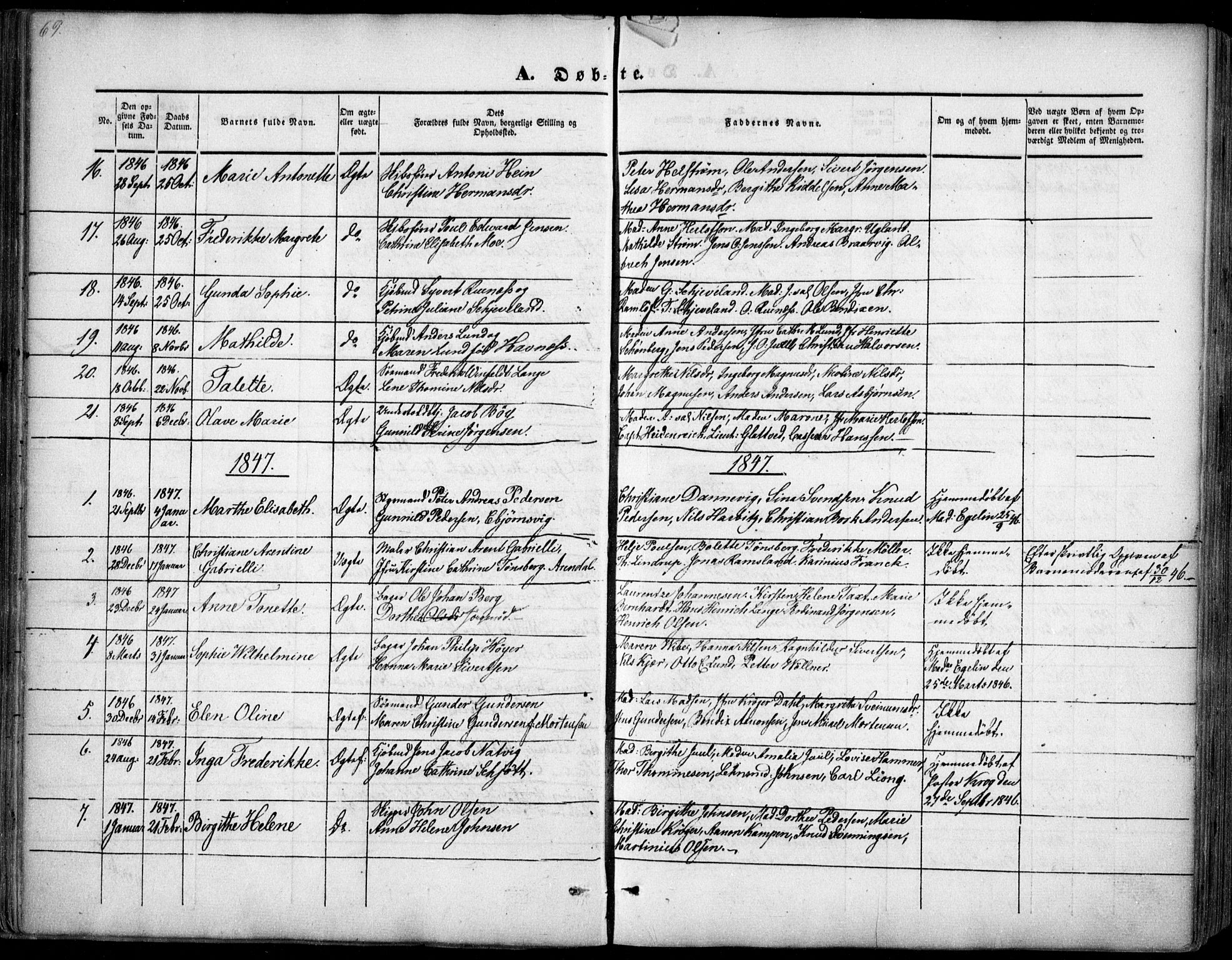 Arendal sokneprestkontor, Trefoldighet, AV/SAK-1111-0040/F/Fa/L0005: Ministerialbok nr. A 5, 1838-1854, s. 69
