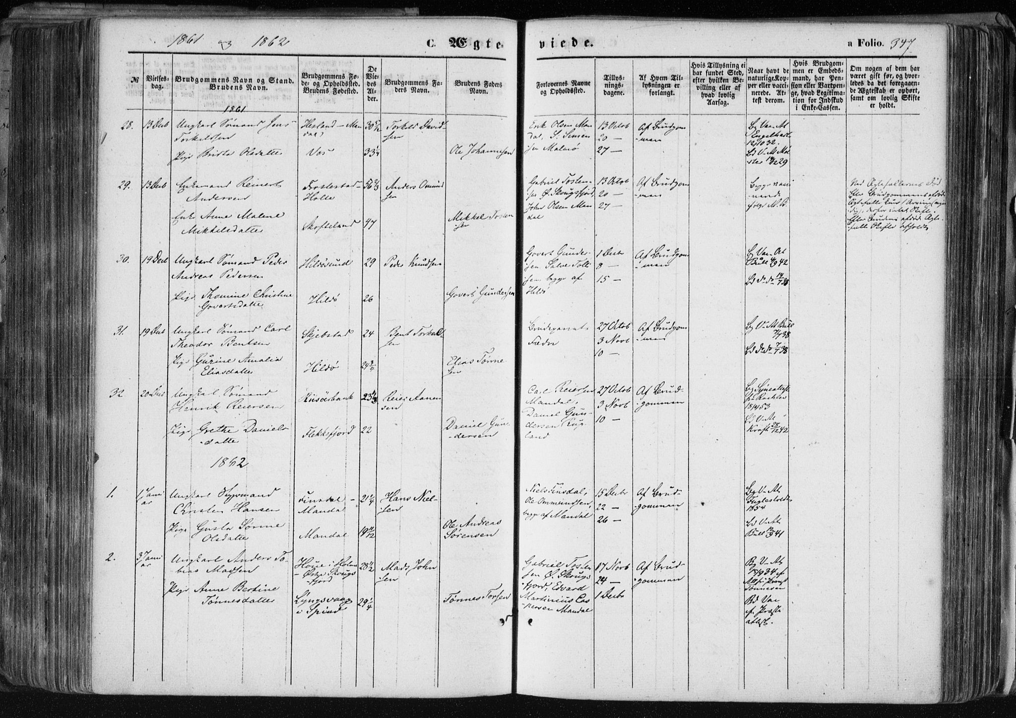 Mandal sokneprestkontor, AV/SAK-1111-0030/F/Fa/Faa/L0014: Ministerialbok nr. A 14, 1859-1872, s. 347