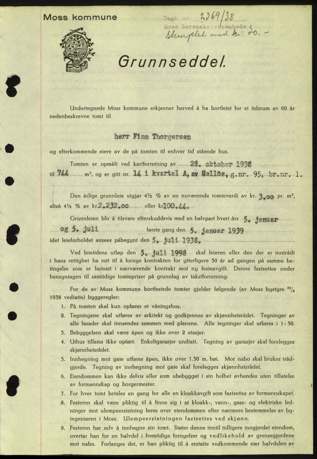 Moss sorenskriveri, SAO/A-10168: Pantebok nr. A5, 1938-1939, Dagboknr: 2366/1938