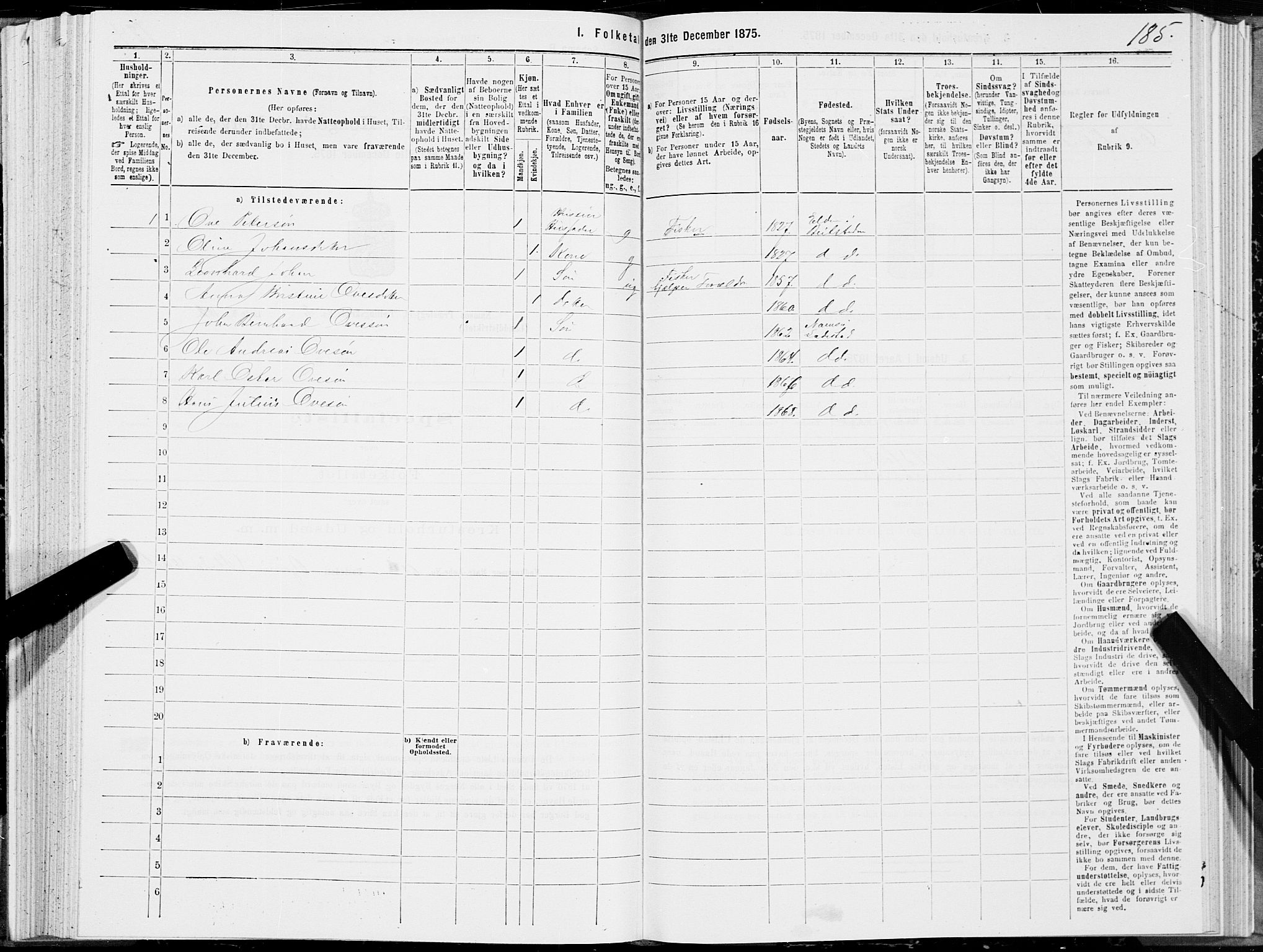 SAT, Folketelling 1875 for 1745L Namsos prestegjeld, Vemundvik sokn og Sævik sokn, 1875, s. 2185